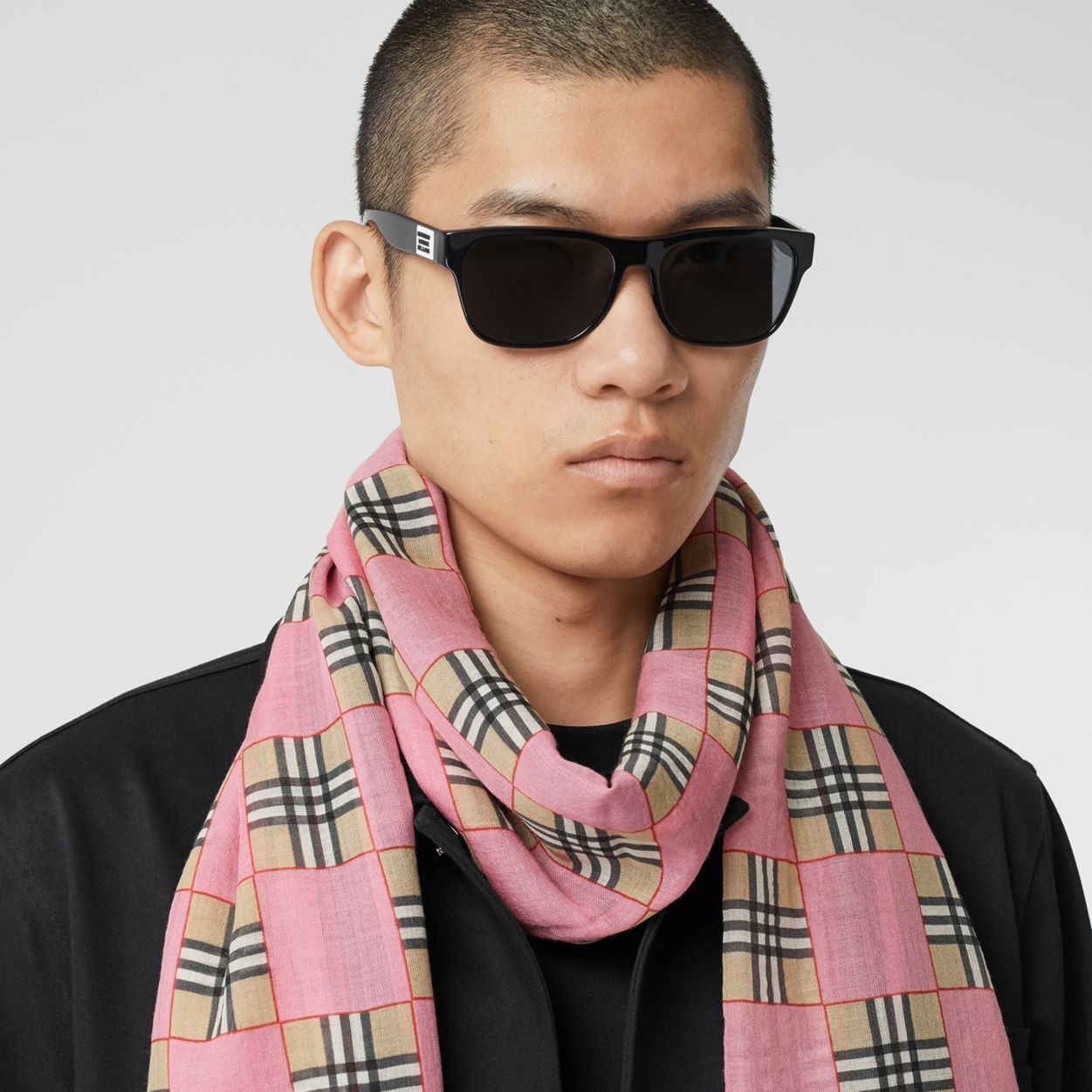 Chequer Print Wool Silk Scarf - 4