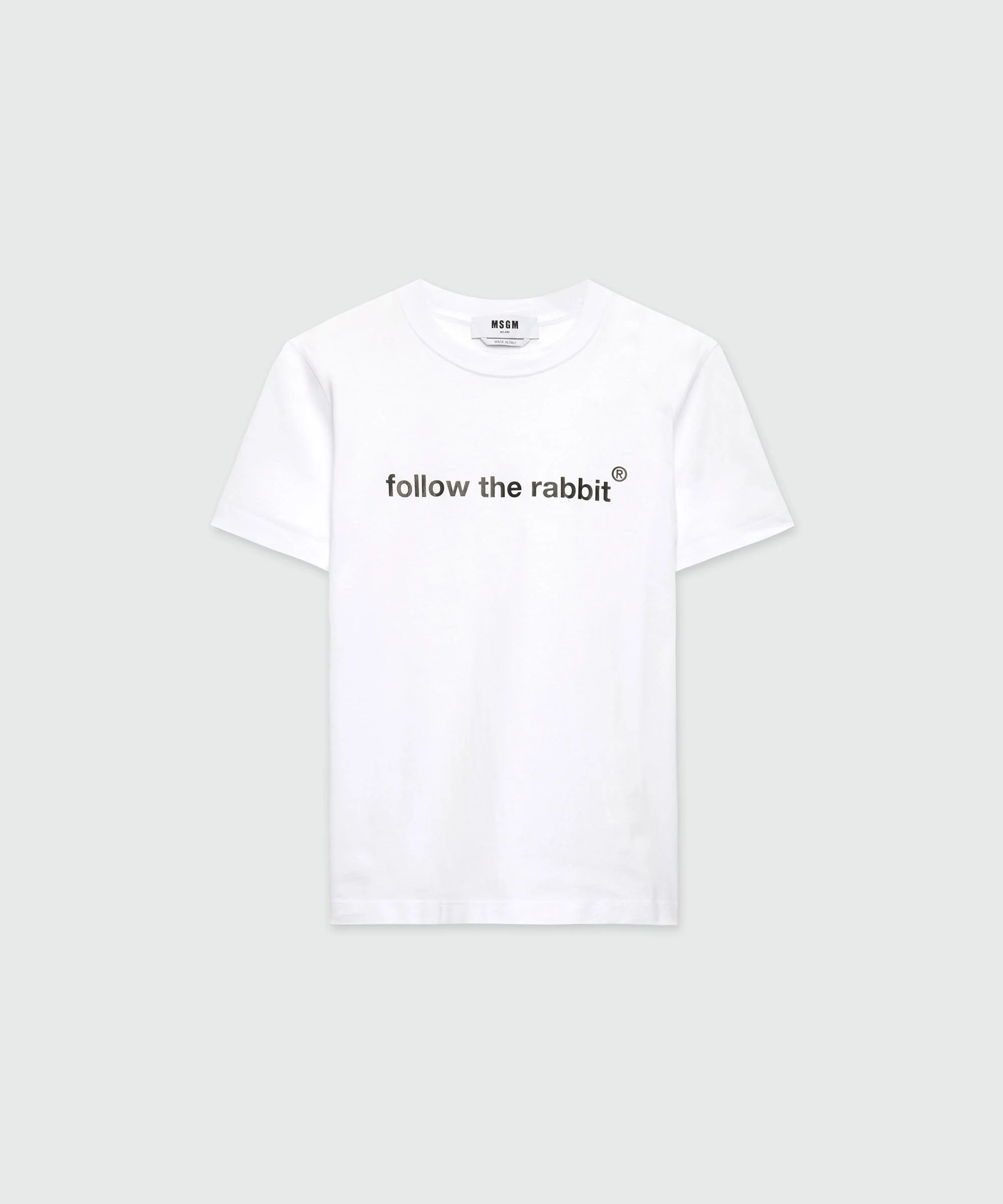 White jersey T-shirt with "Follow the rabbit®" quotes - 1
