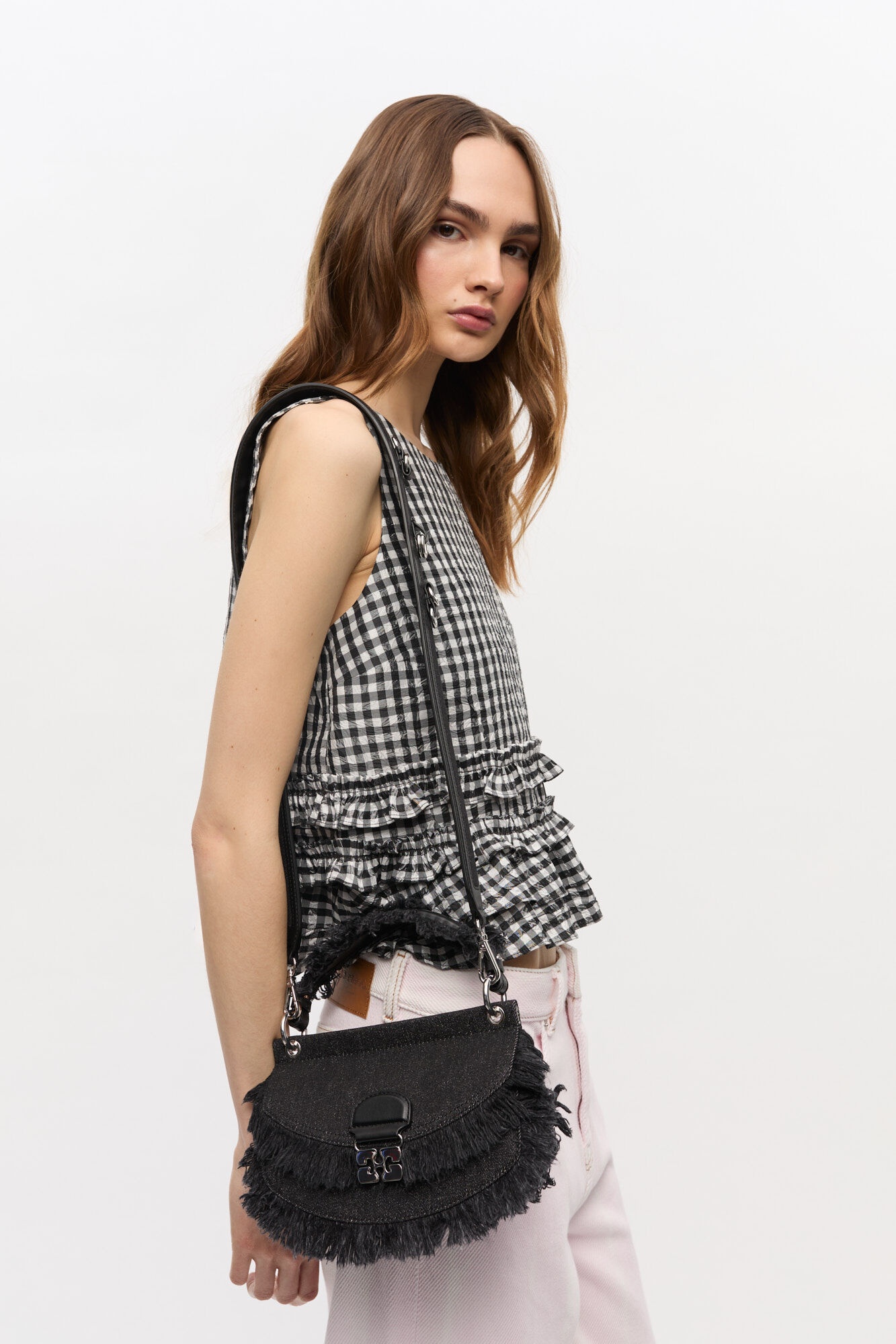 BLACK DENIM MINI TOP HANDLE APO-G BAG - 6