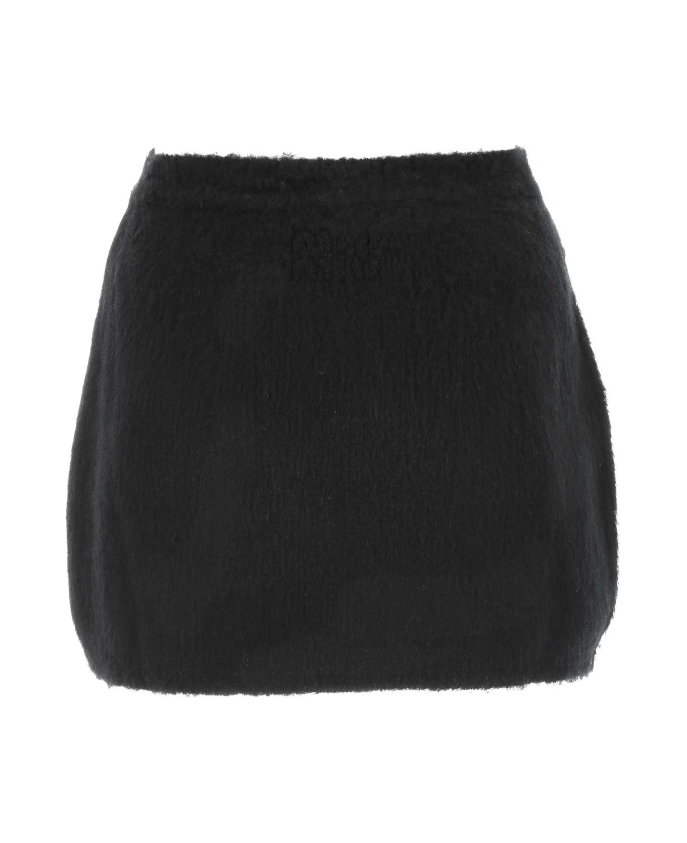 Black Stretch Wool Blend Mini Skirt - 2