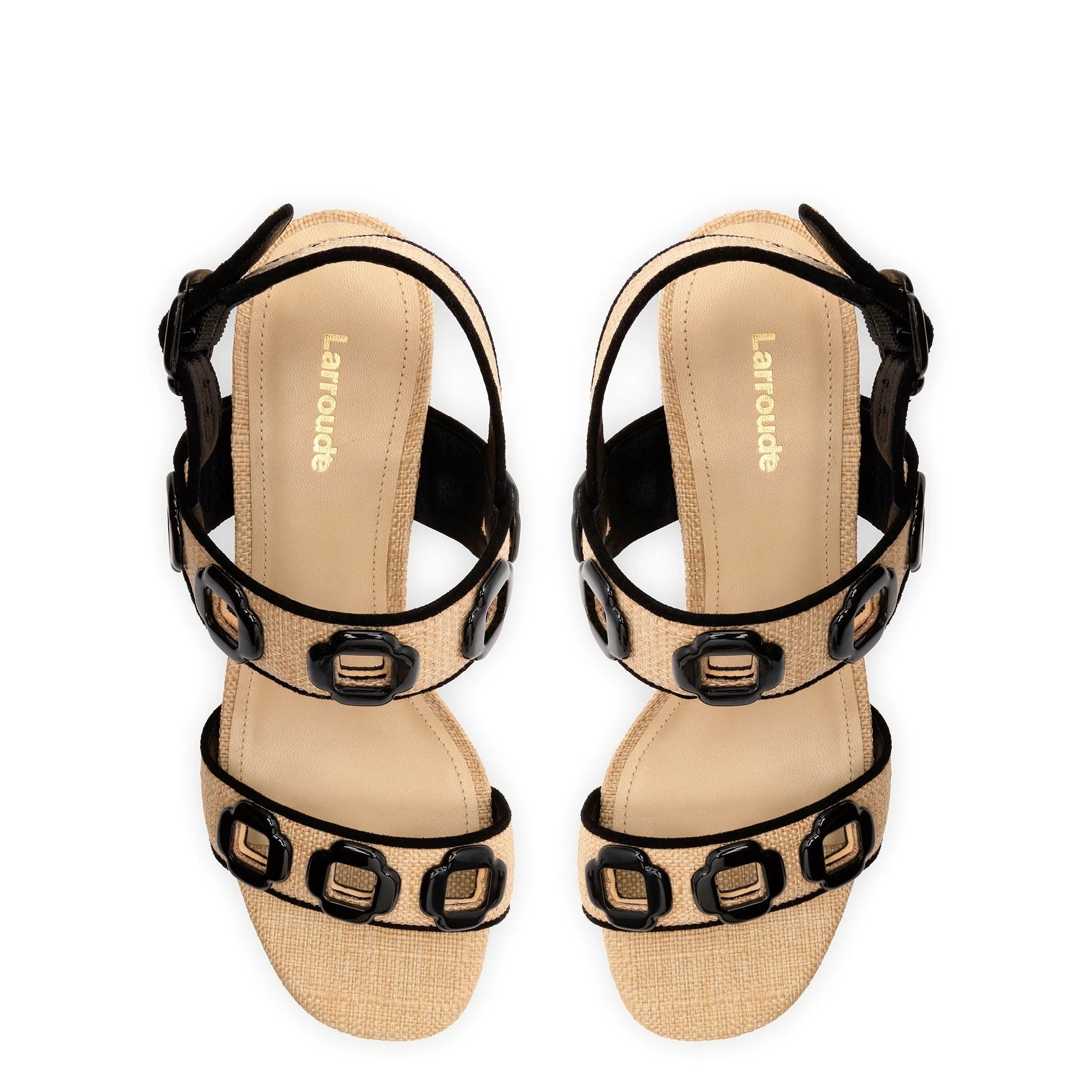 Larroude - Larroude Milan Sandal In Beige Raffia Black-Trim - 3