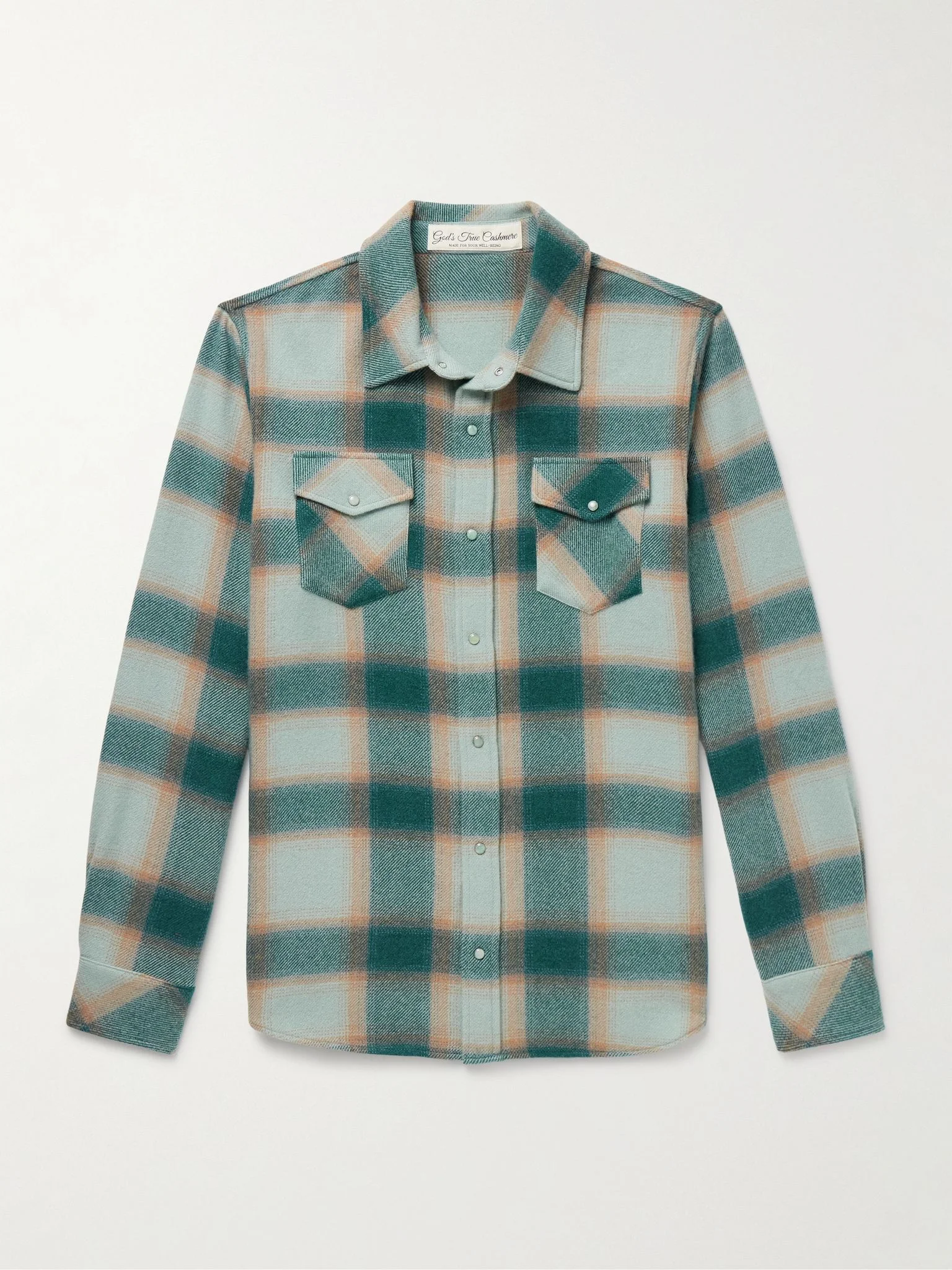 Checked Cashmere Shirt Green - 1