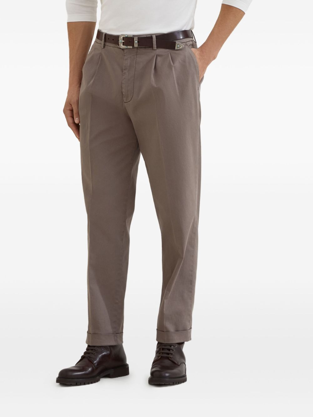 pleated cotton-blend trousers - 3