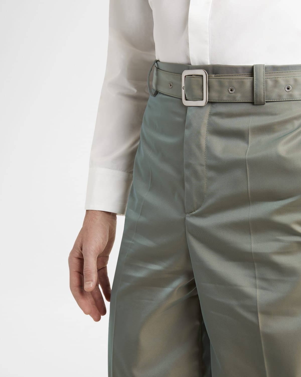Men's Glaze Effect Self-Belt Shorts - 5