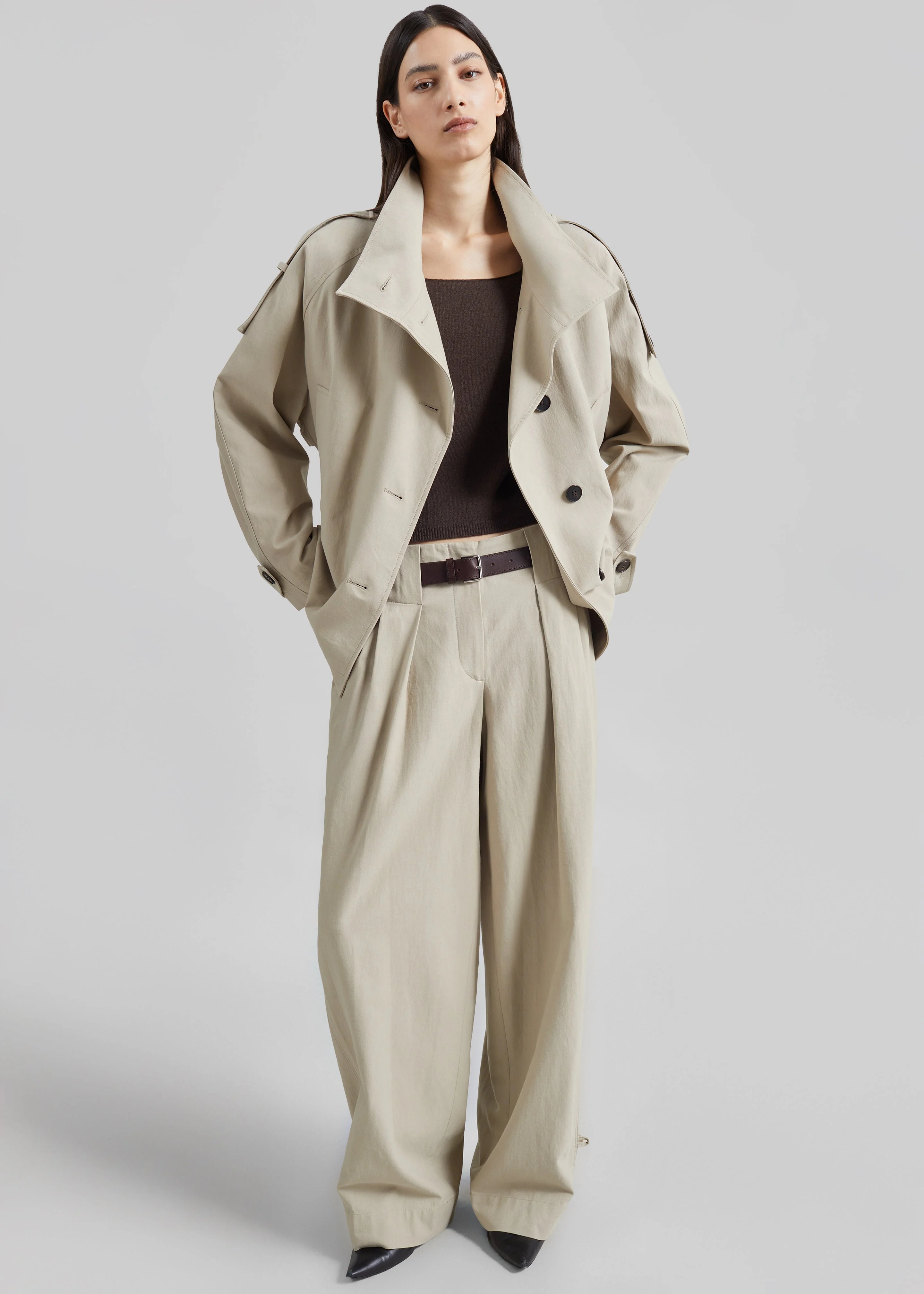 Low Classic Wide Two Tuck Pants - Beige - 1