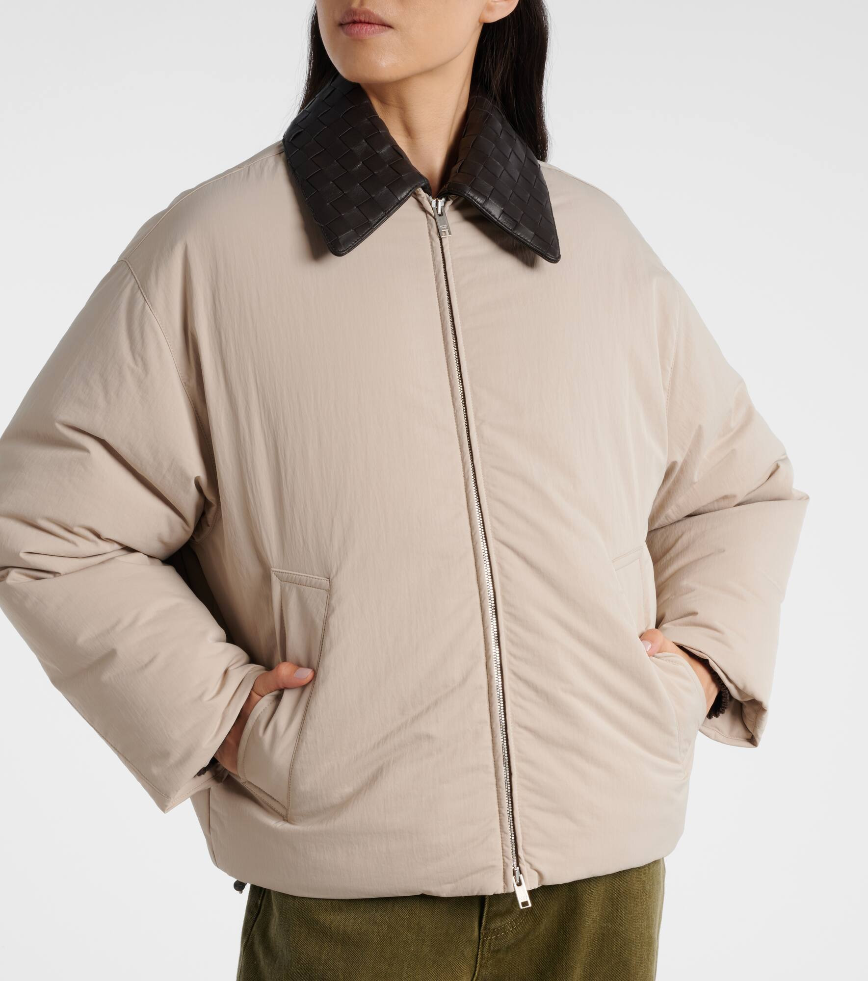 Intrecciato leather-trimmed down jacket - 6