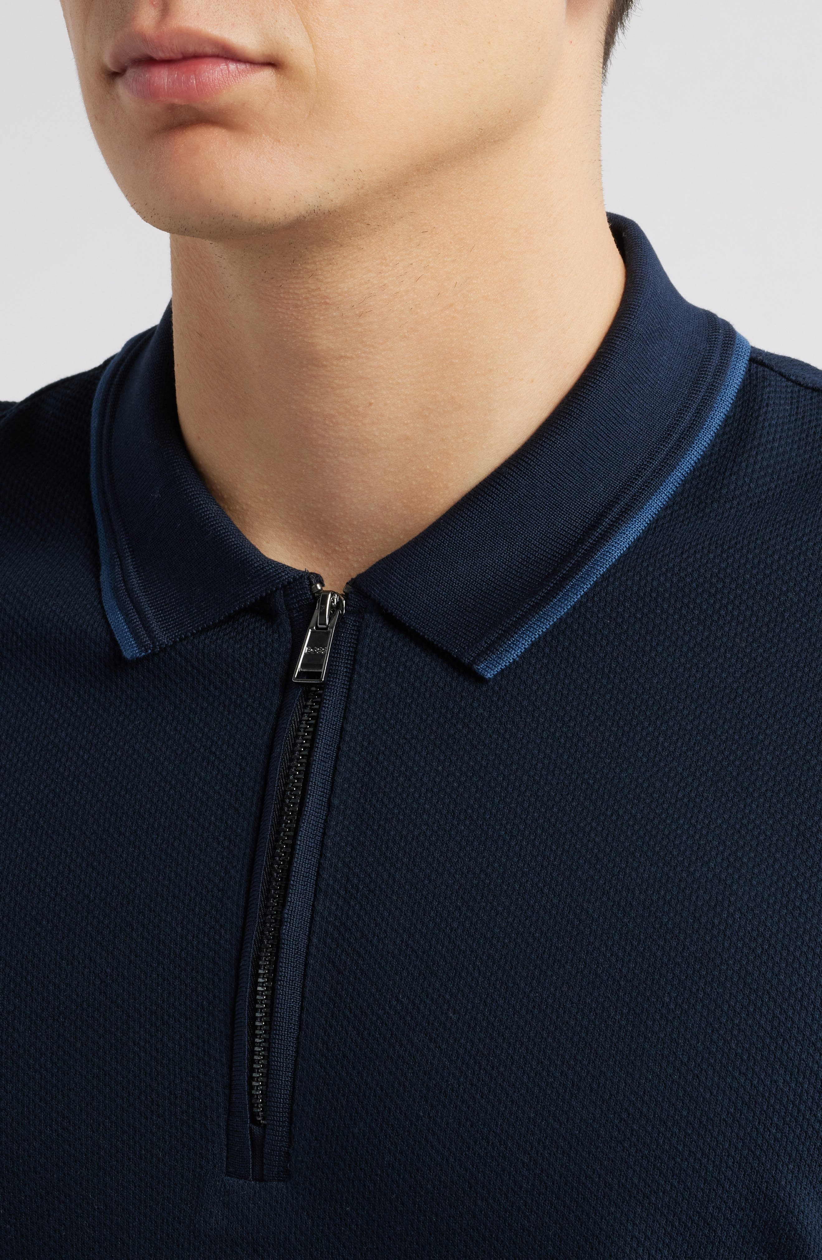 BOSS Paras Quarter Zip Cotton Polo in Dark Blue at Nordstrom - 4