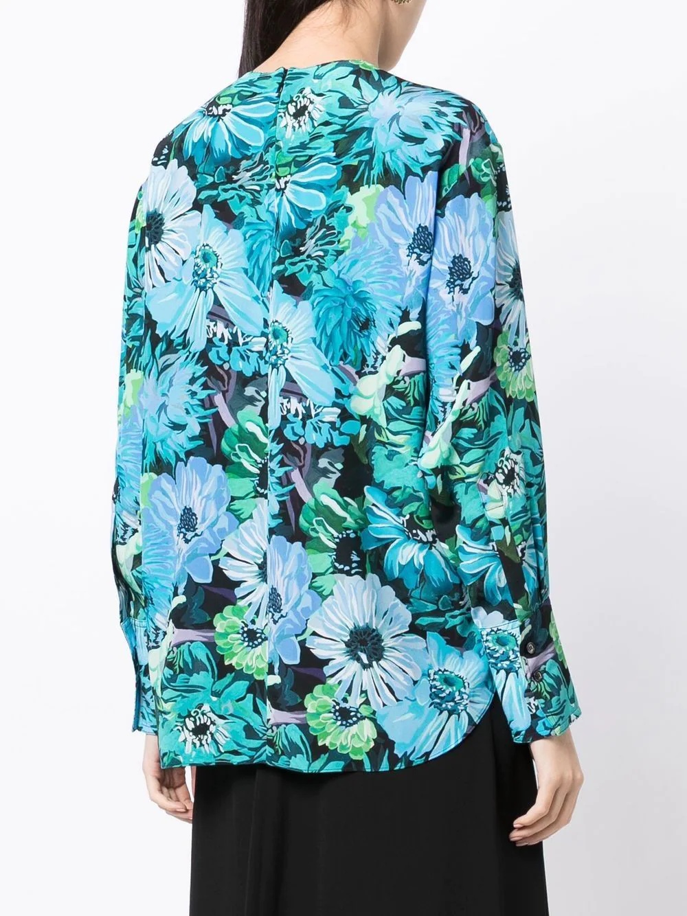 floral-print long-sleeve silk blouse - 4