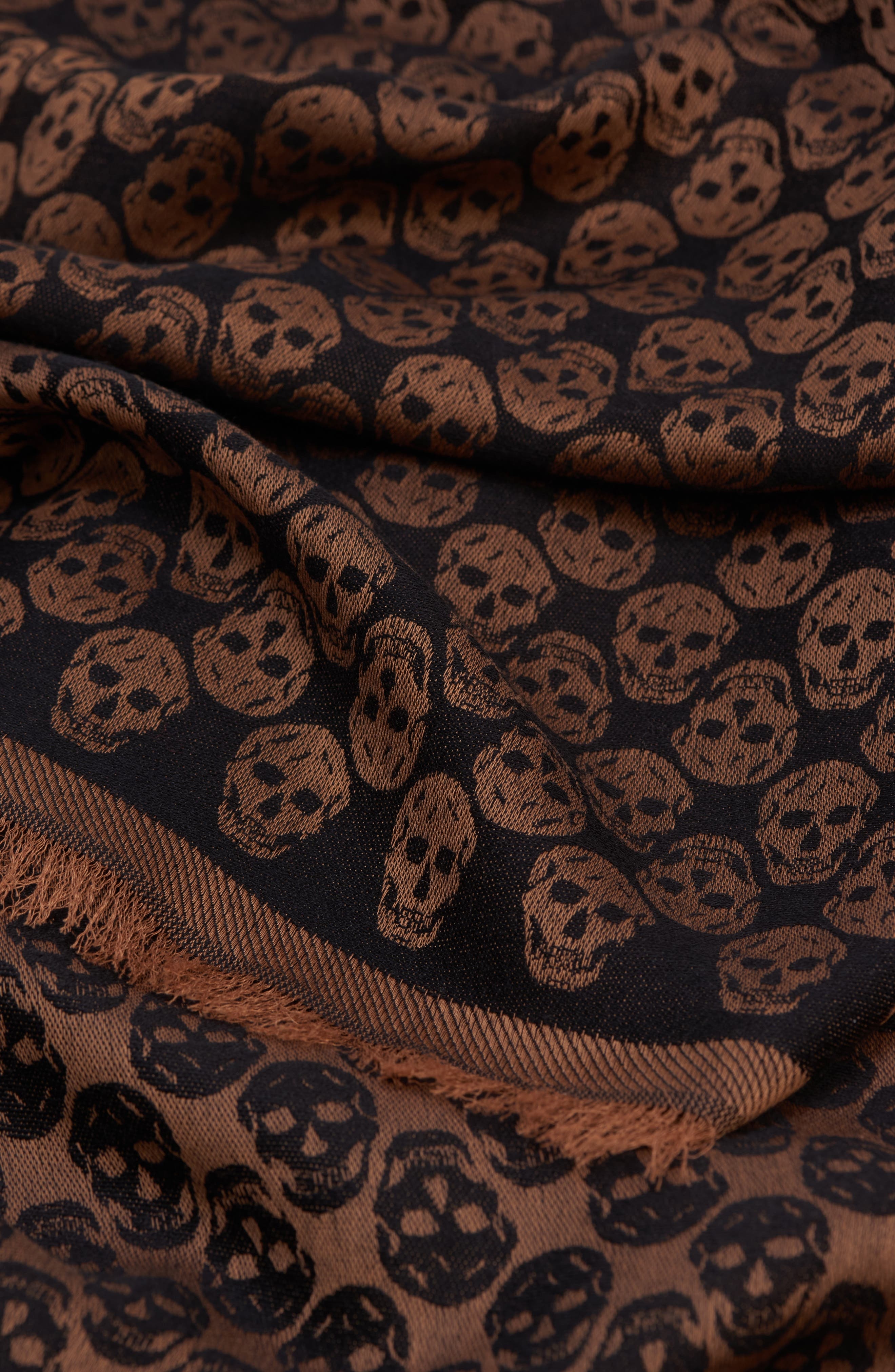 McQueen Skull Monogram Wool Blend Scarf in Camel/Black at Nordstrom - 3