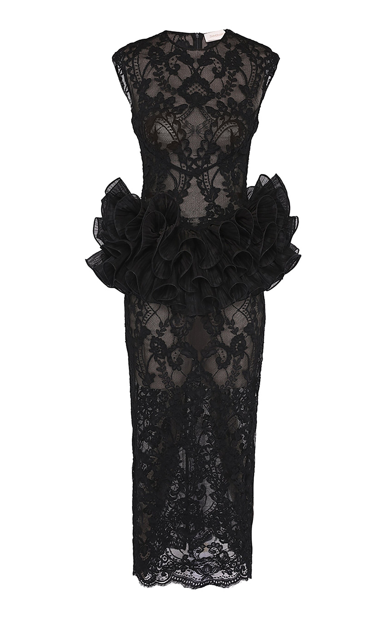 Crush Ruffled Lace Peplum Midi Dress black - 1