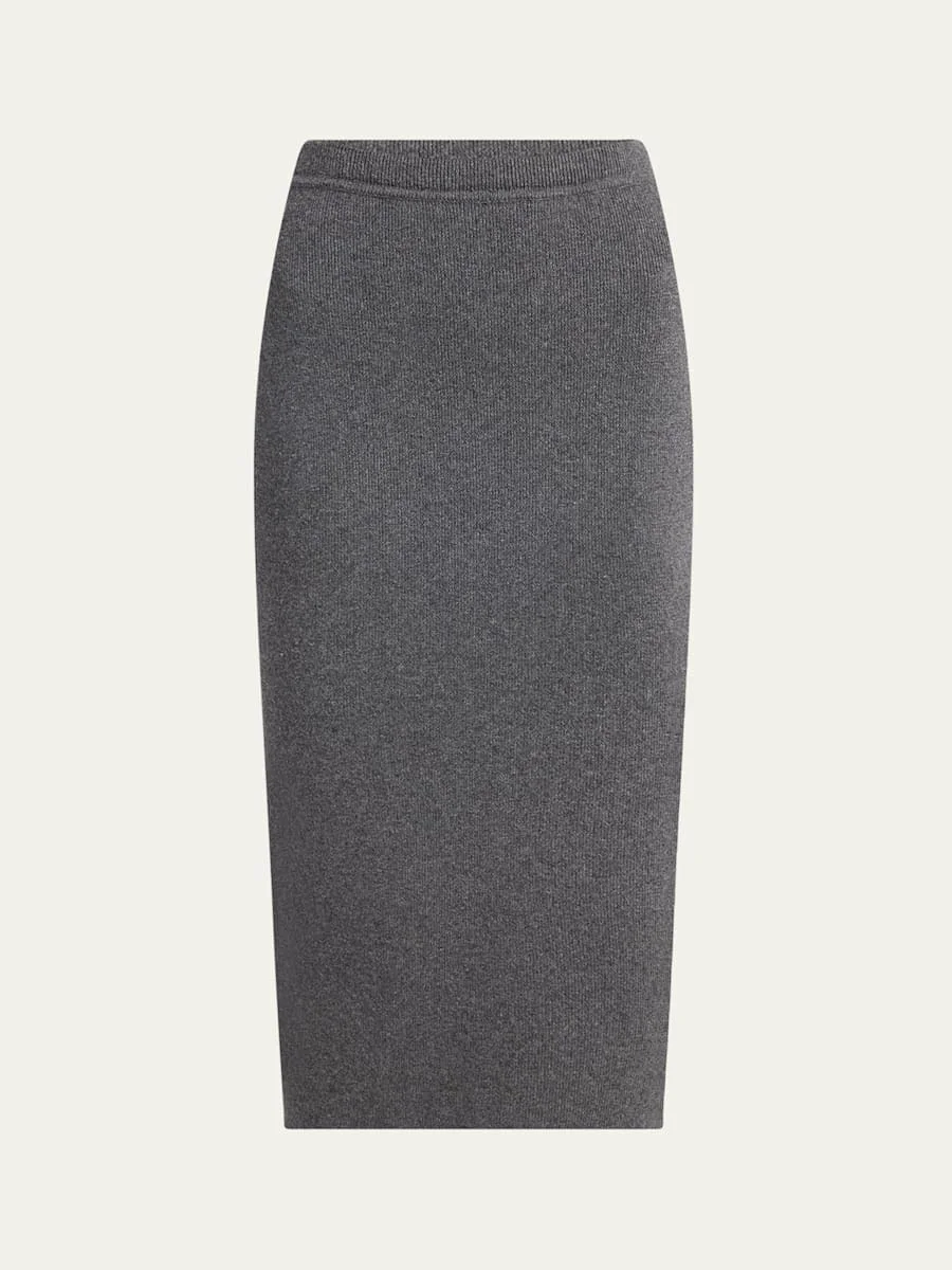 Fine Cashmere-Cotton Rib Pencil Skirt - 1