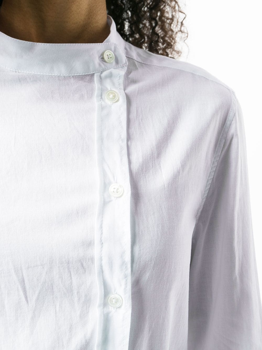 tie-fastening off-center button shirt - 5