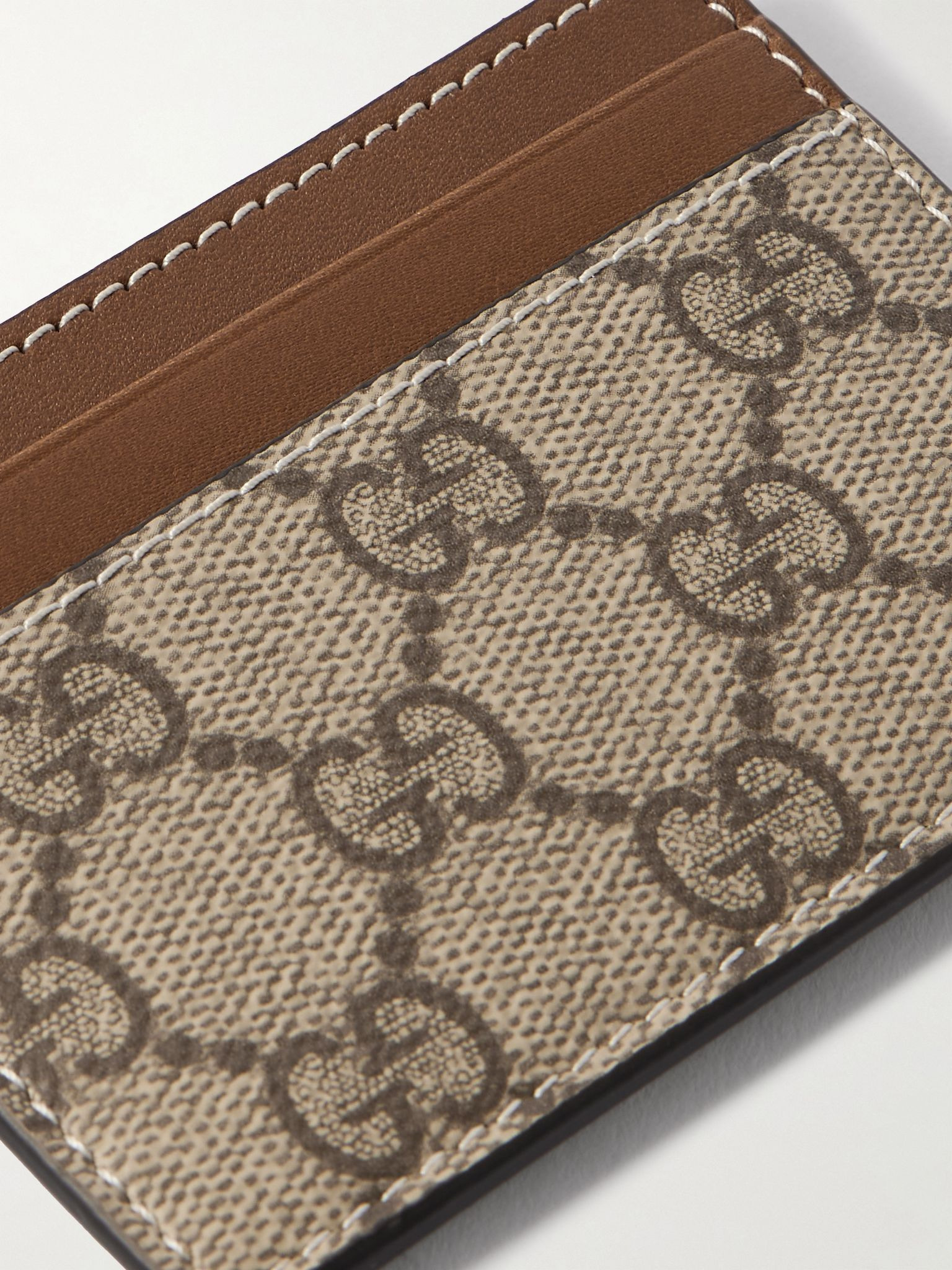 GG Emblem printed coated-canvas and leather cardholder Brown - 4