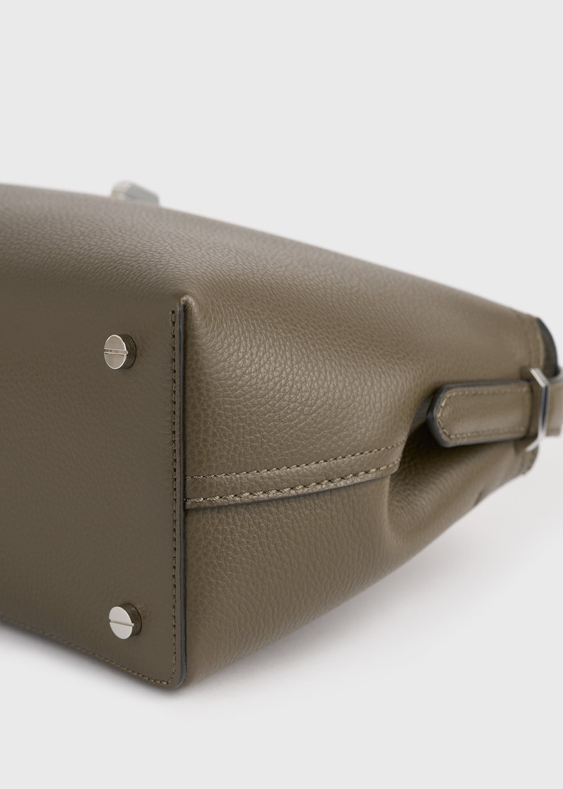 T-lock grained-leather top handle dark taupe 7