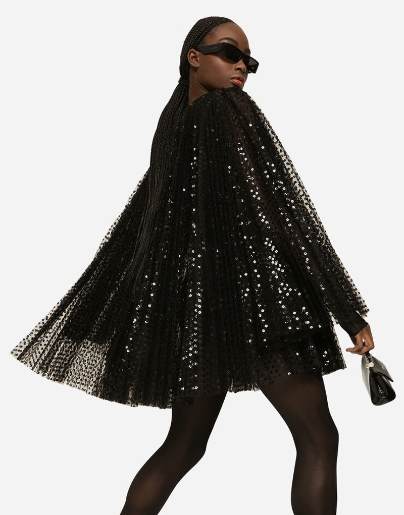 짧은 주름을 잡은 드레스 전체 sequined sleeves 4