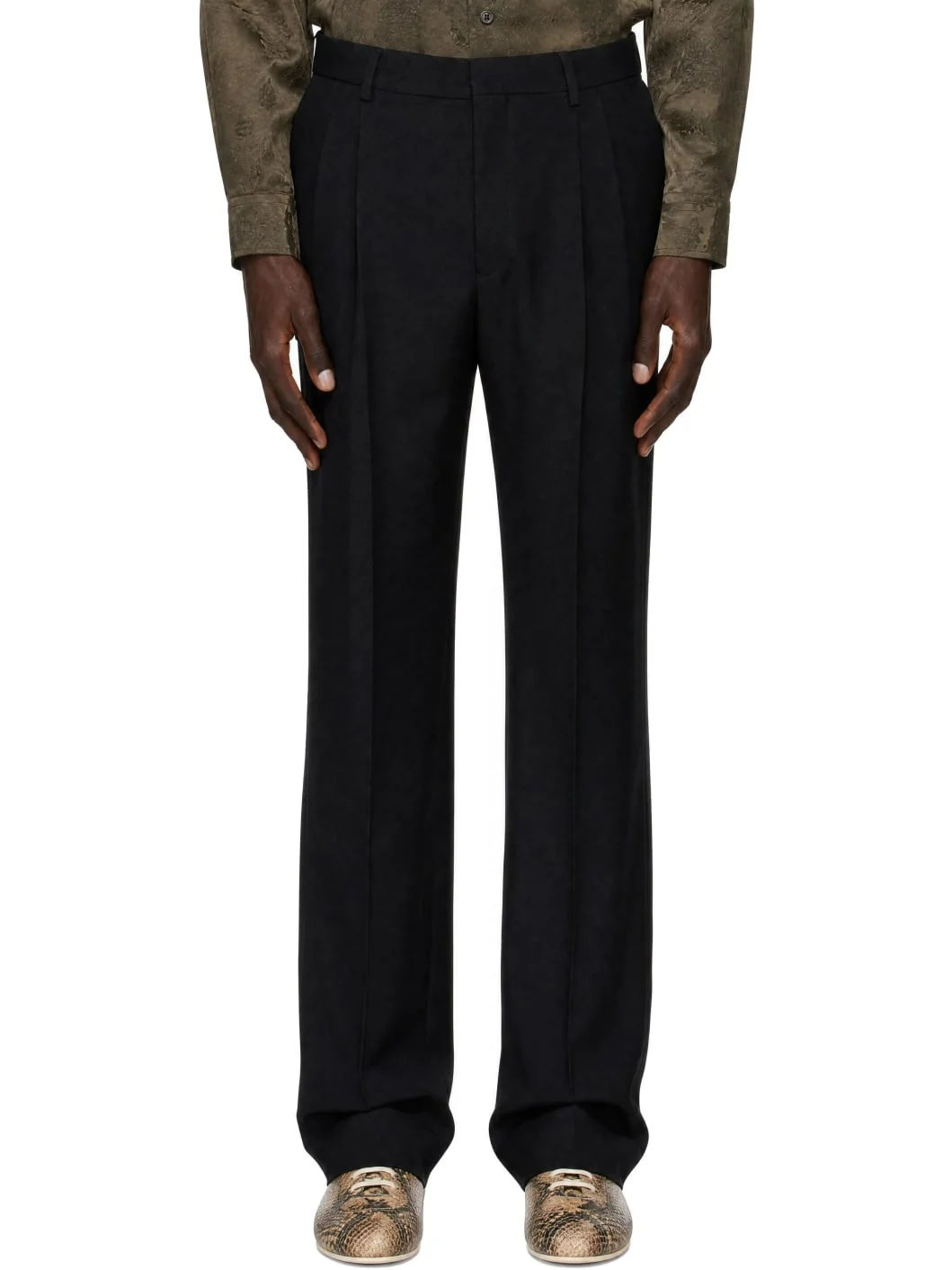 Black Pleated Wool Trousers - 1