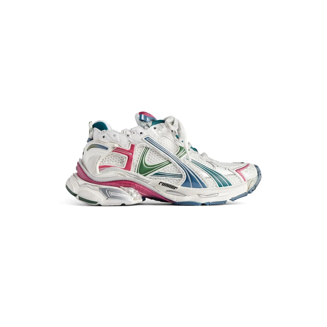 Women's Runner Sneaker in White/dark Green/blue/pink - 1