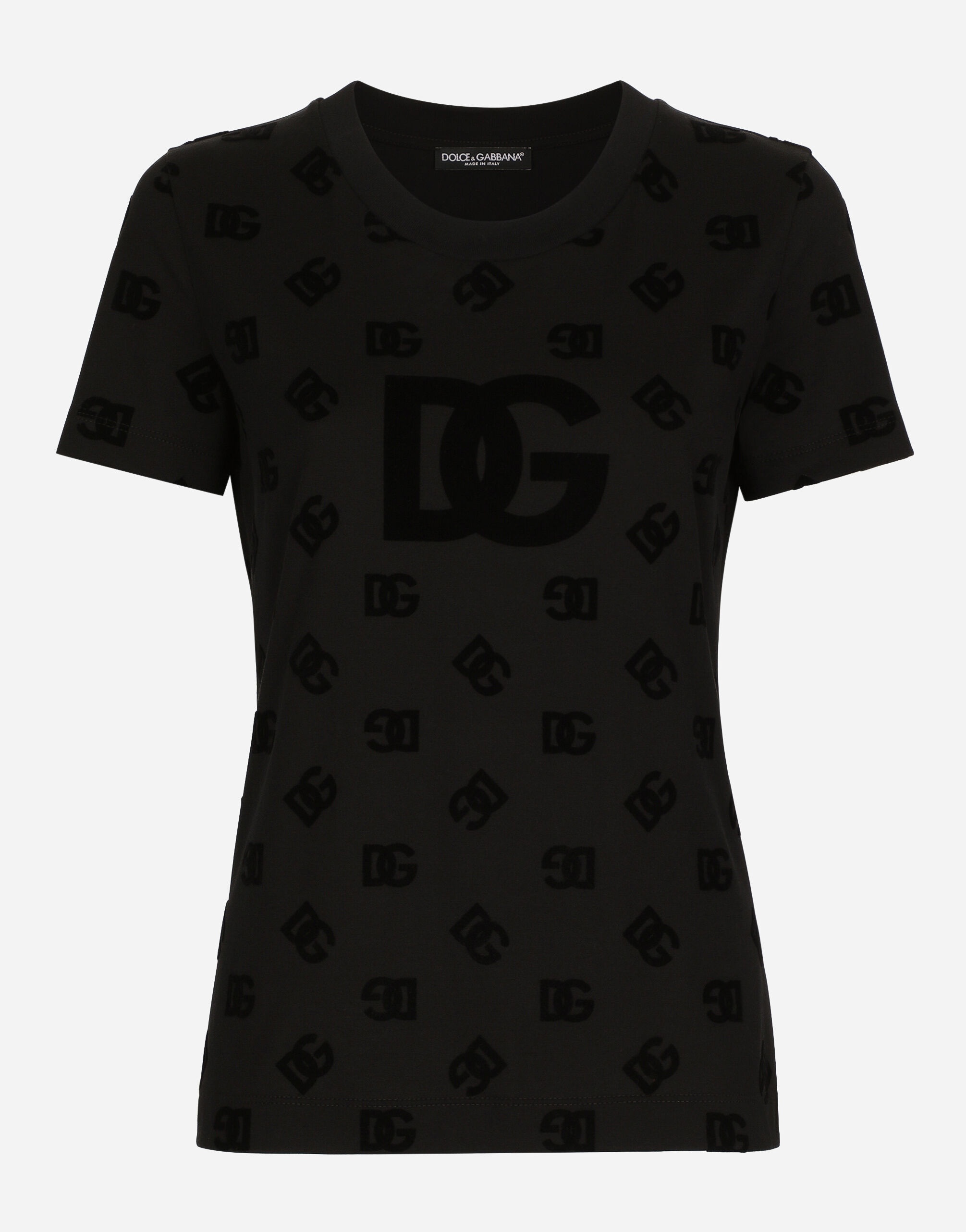 Jersey T-shirt with all-over flocked DG logo - 1