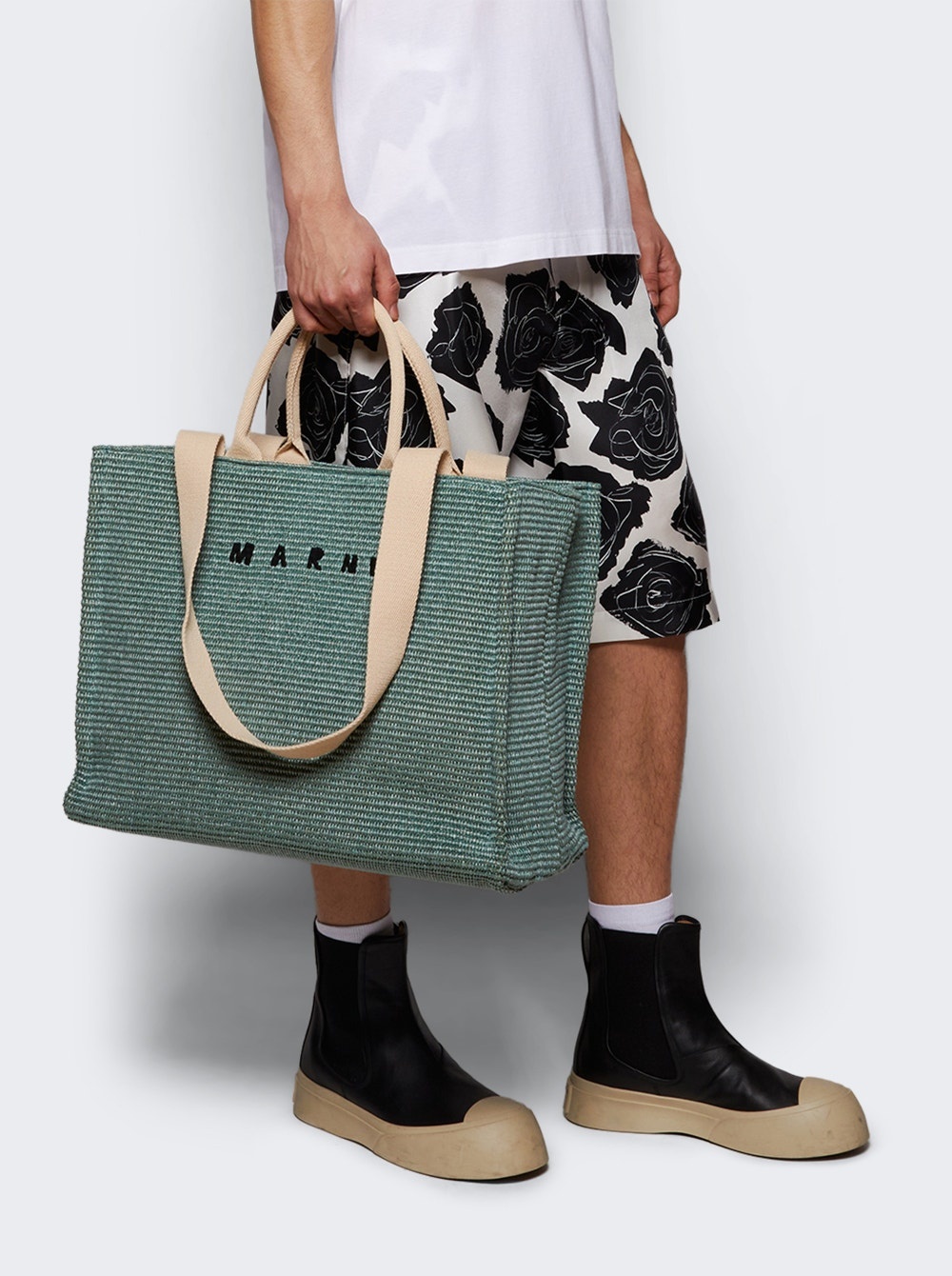 Raffia-effect Large Tote Bag Tea Green - 2