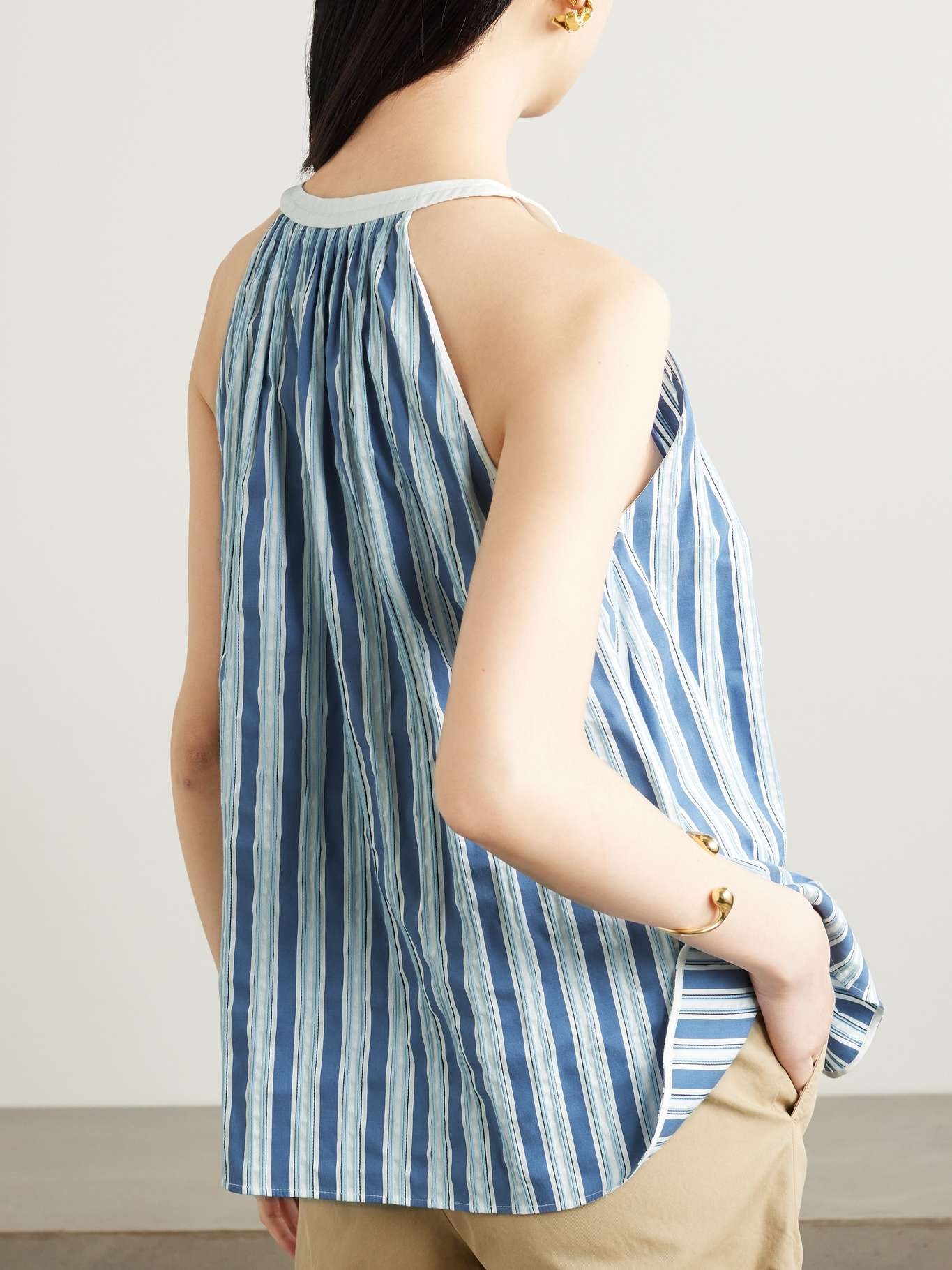 Cropped striped cotton and silk-blend poplin top - 4