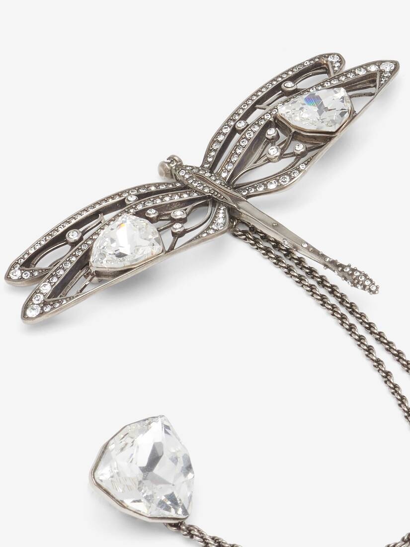 Men's Dragonfly Double Pin Brooch in Antique Silver - 4