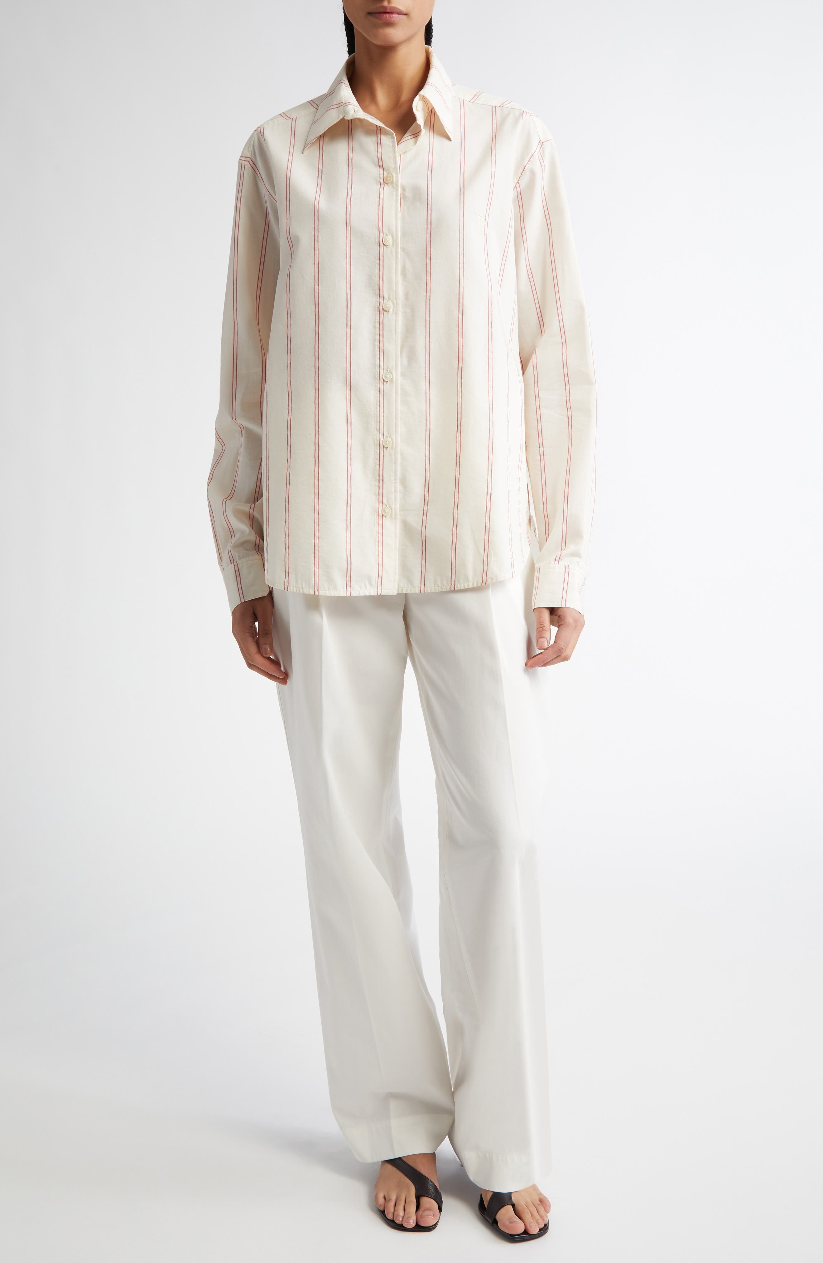 TOTEME Pleated Straight Leg Trousers in White at Nordstrom - 2