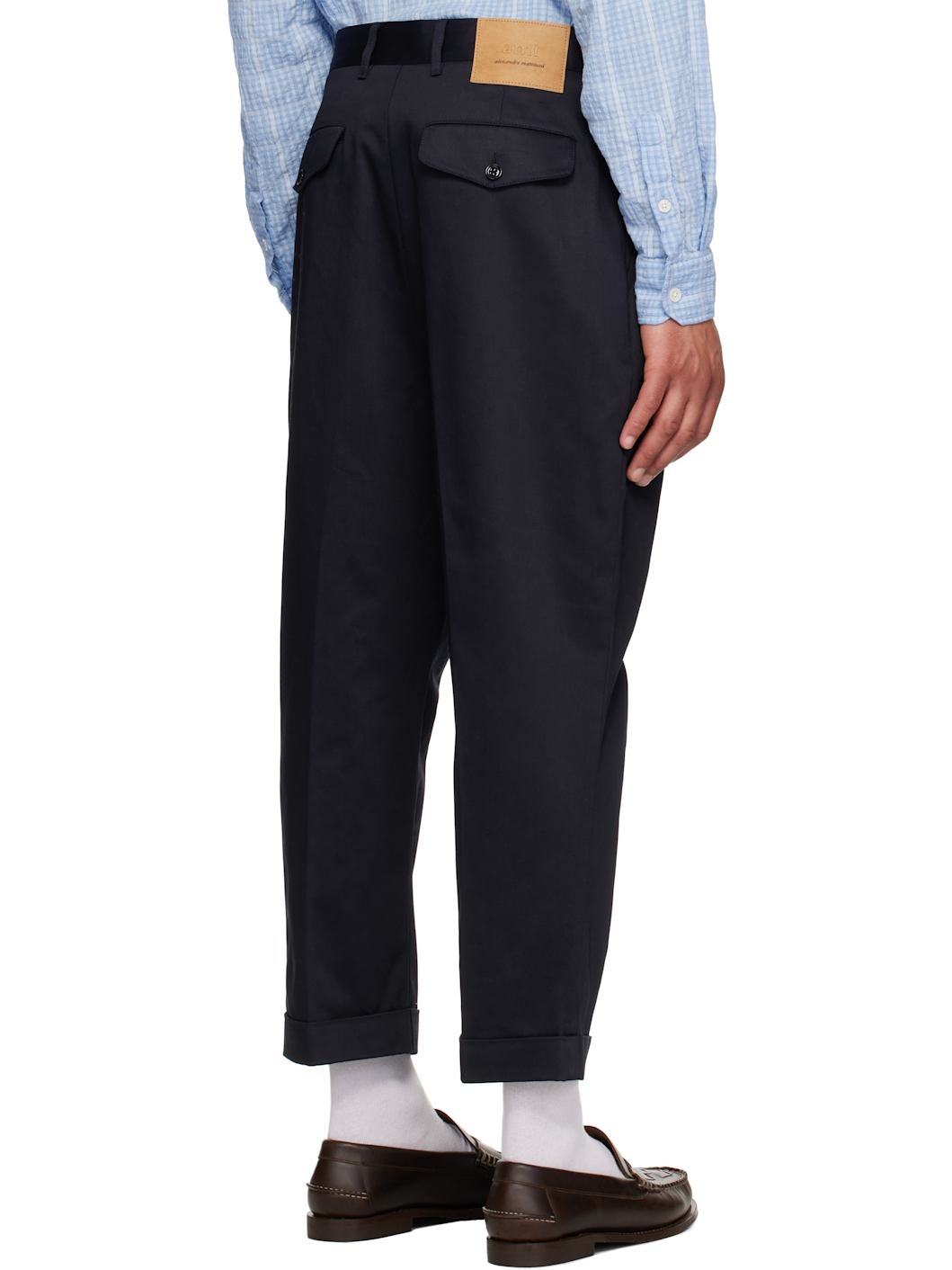 Navy Cotton Carrot Oversized Trousers - 3