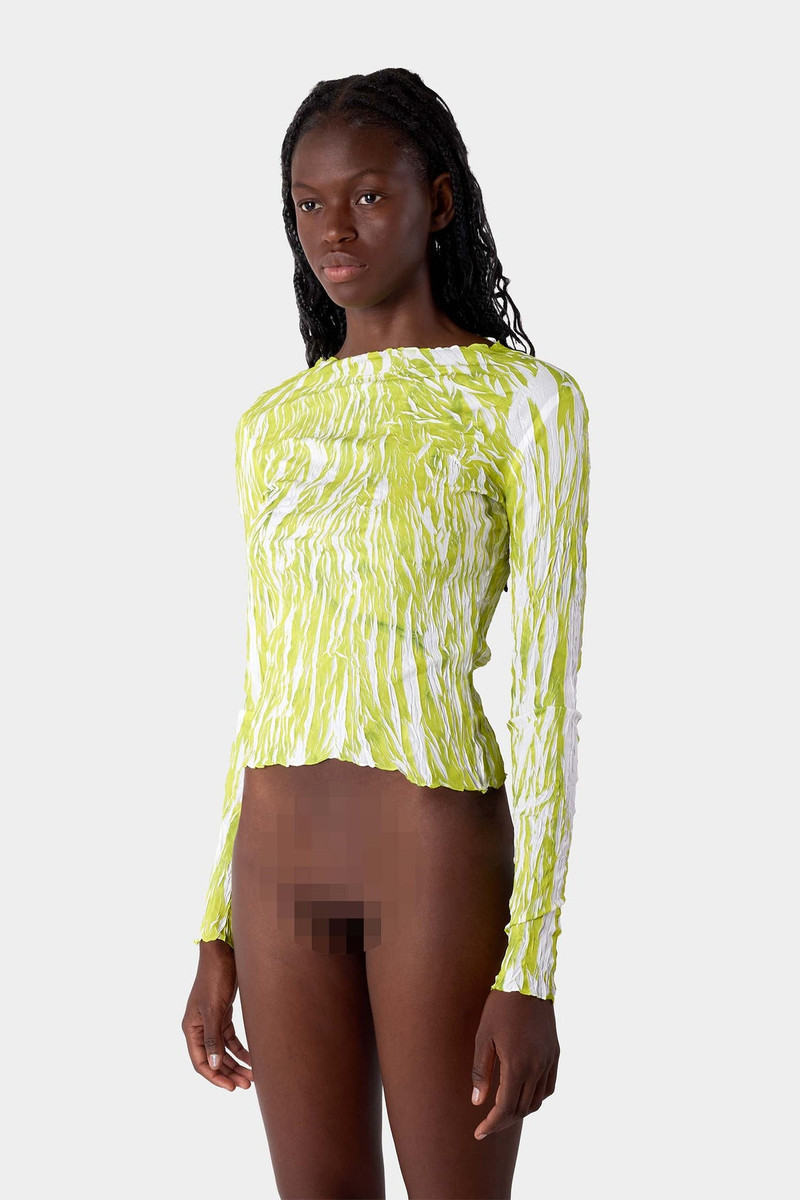 PLEATED LONGSLEEVE TOP / green wrinkled print 1