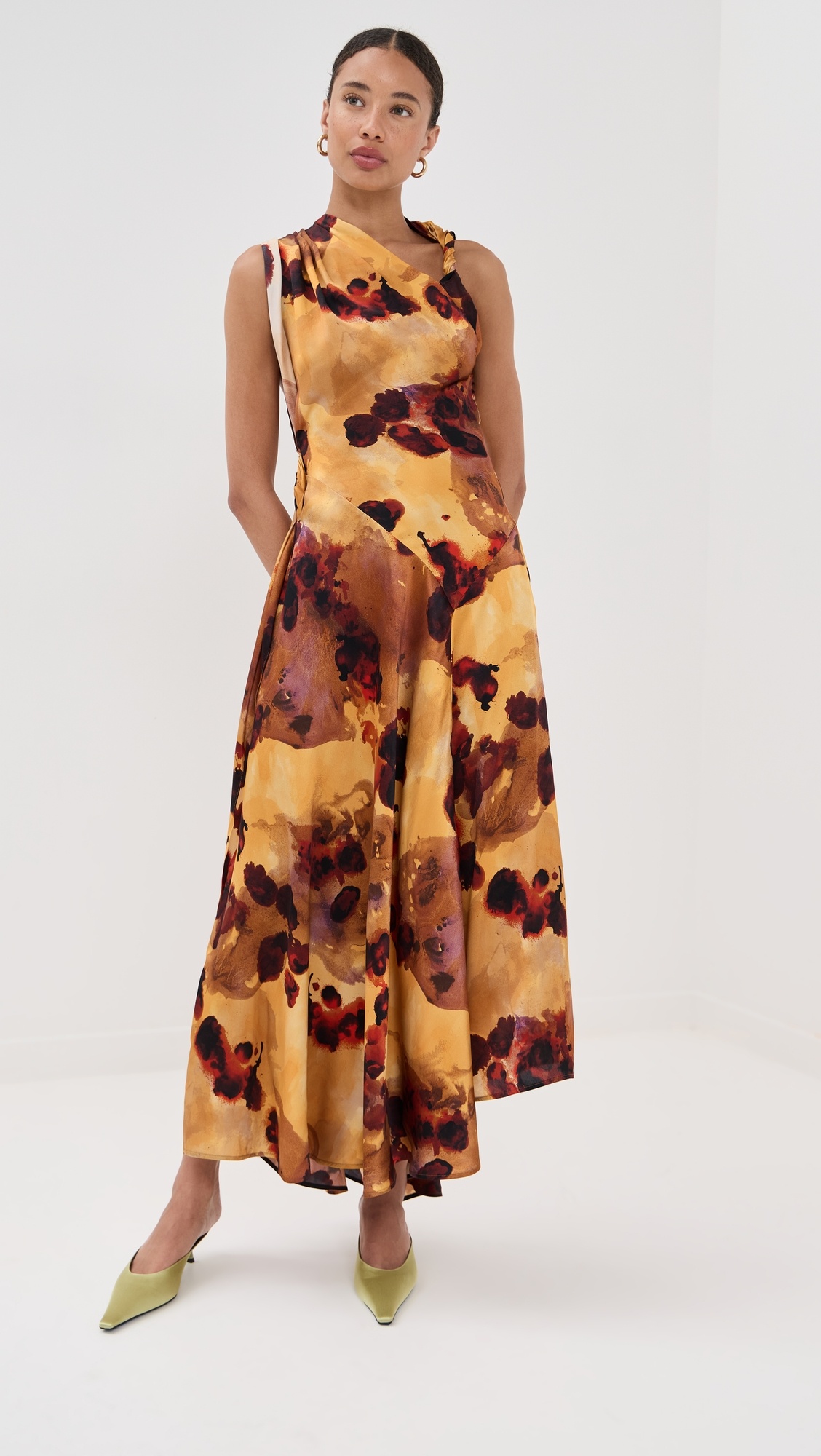 Sleeveless Draped Silk Midi Dress - 6