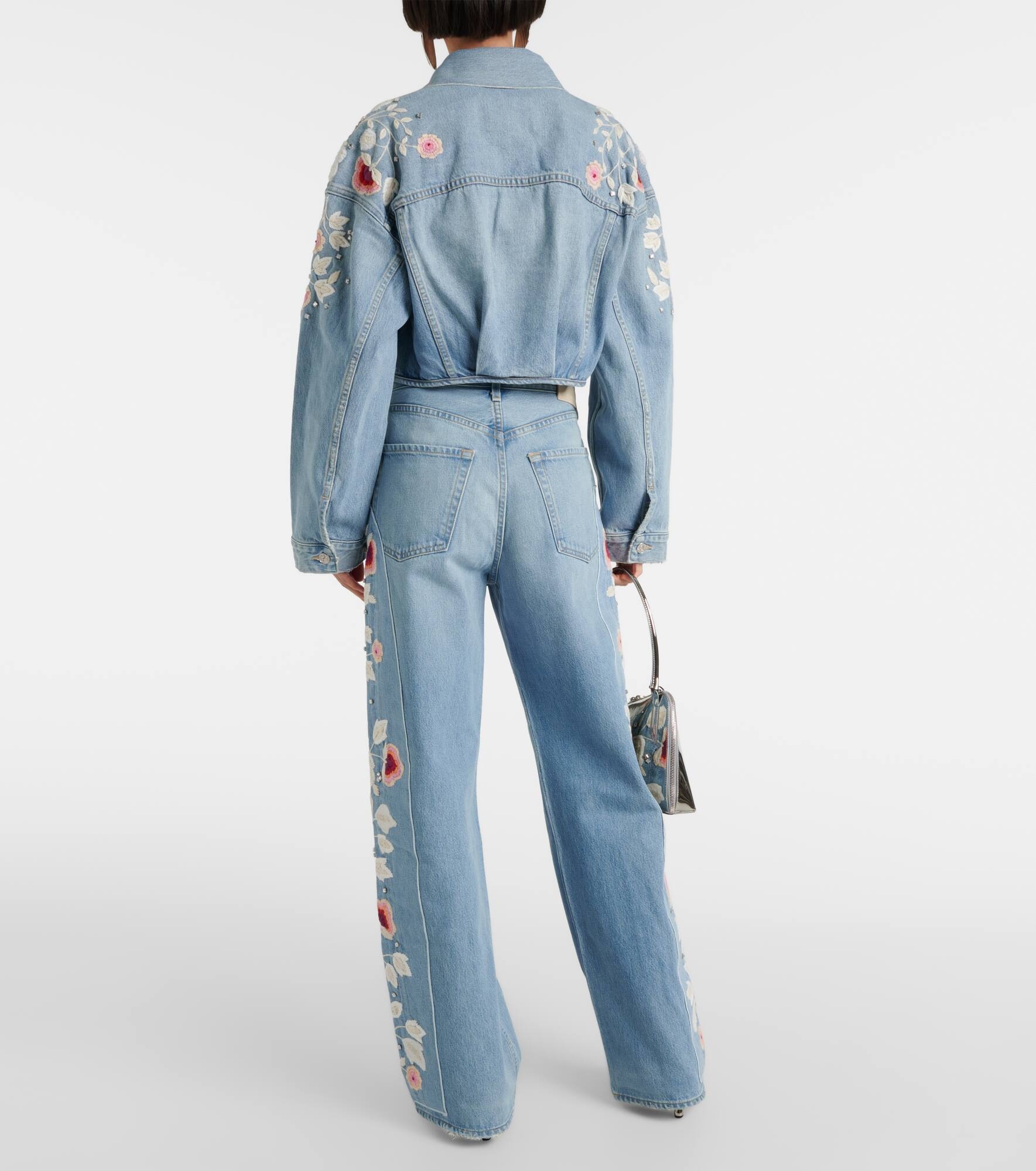 Lena embroidered cropped denim jacket - 3