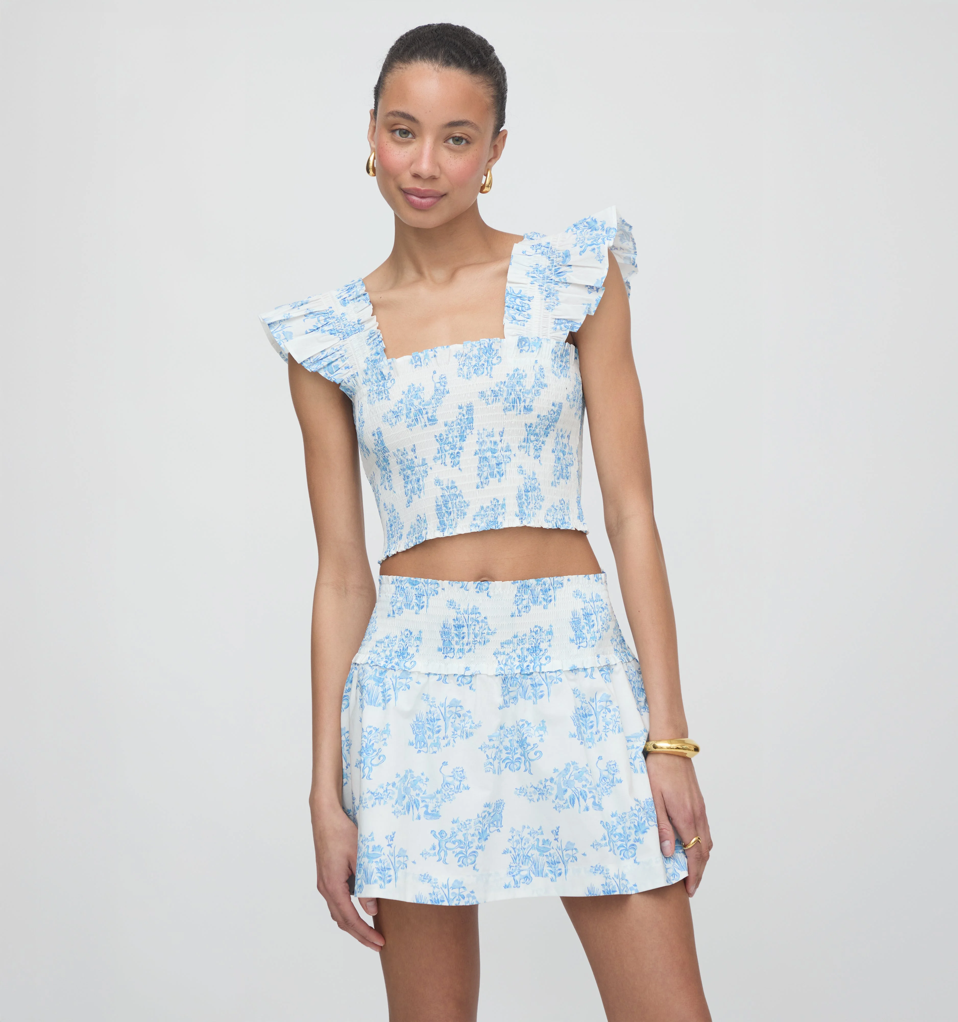Roller Rabbit x Hill House The Delphine Mini Nap Skirt - Blue Sherwood Forest Monkey - 1