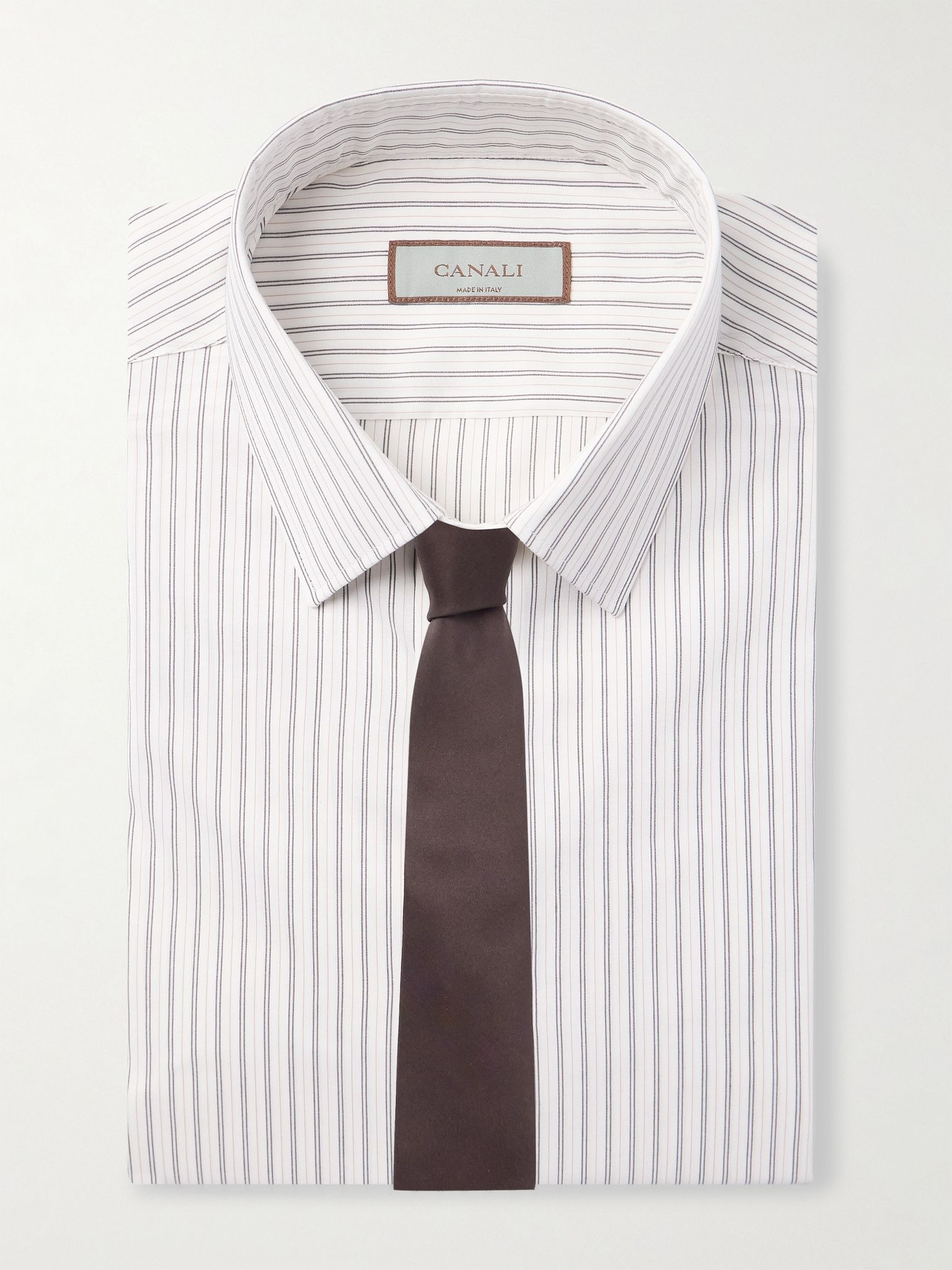 Striped Cotton and Silk-Blend Shirt White - 5