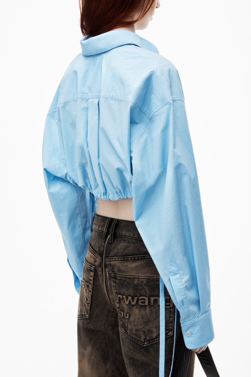 Cropped Drawstring Blouse in Cotton & Crystal Hotfix 6