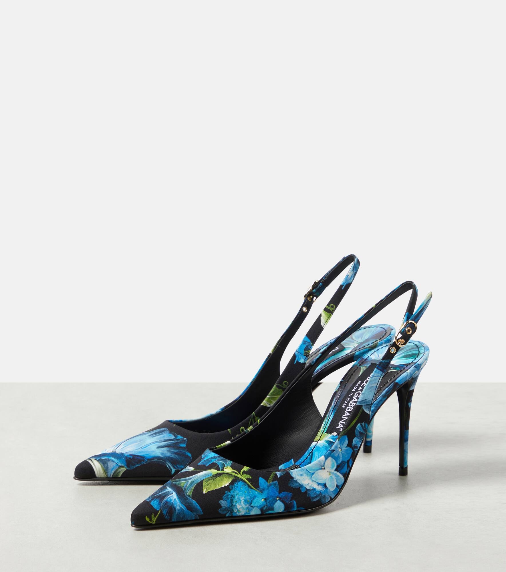 Floral canvas slingback pumps - 5