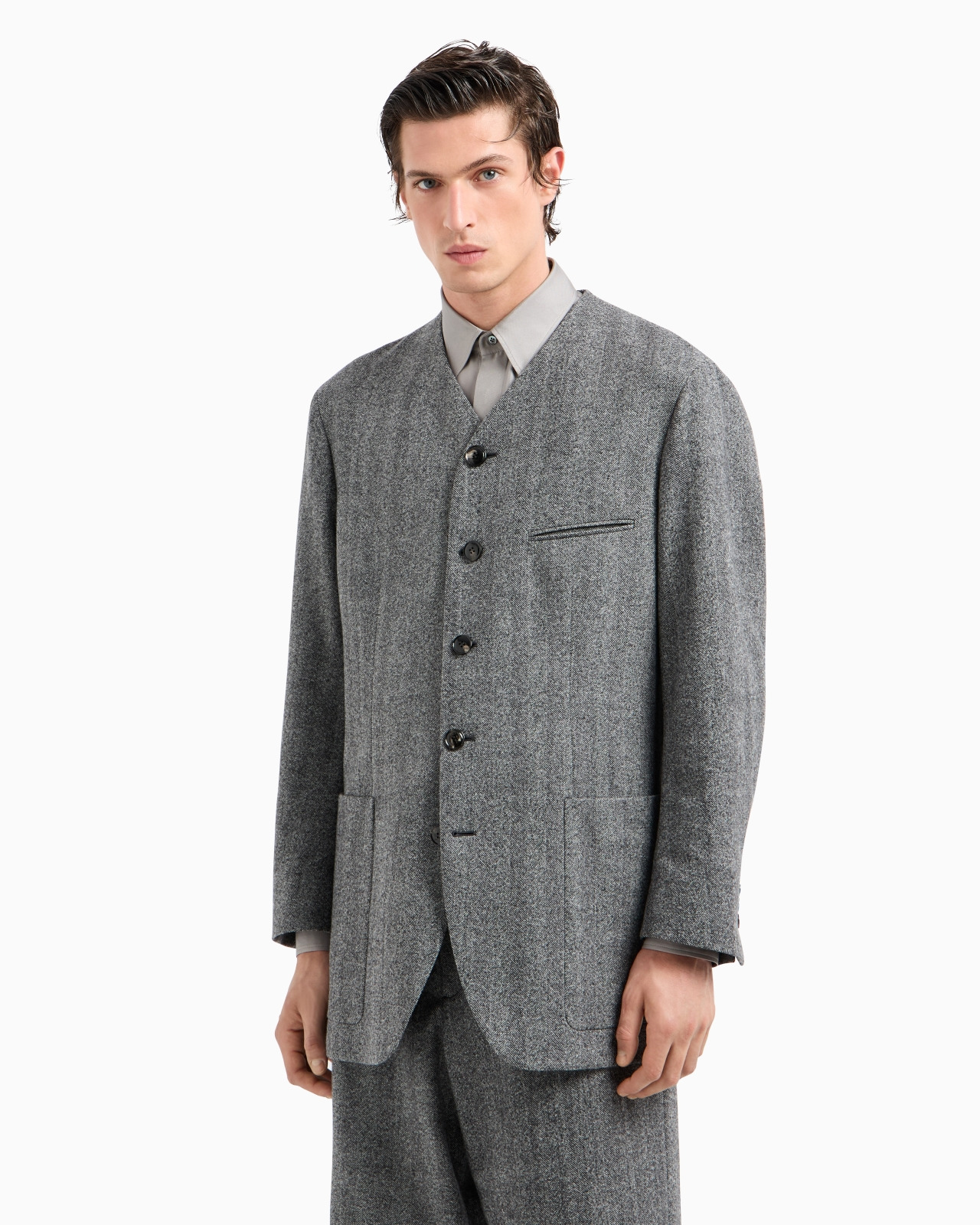 HERITAGE LINE SINGLE-BREASTED JACKET IN CHEVRON JACQUARD VIRGIN WOOL - 4