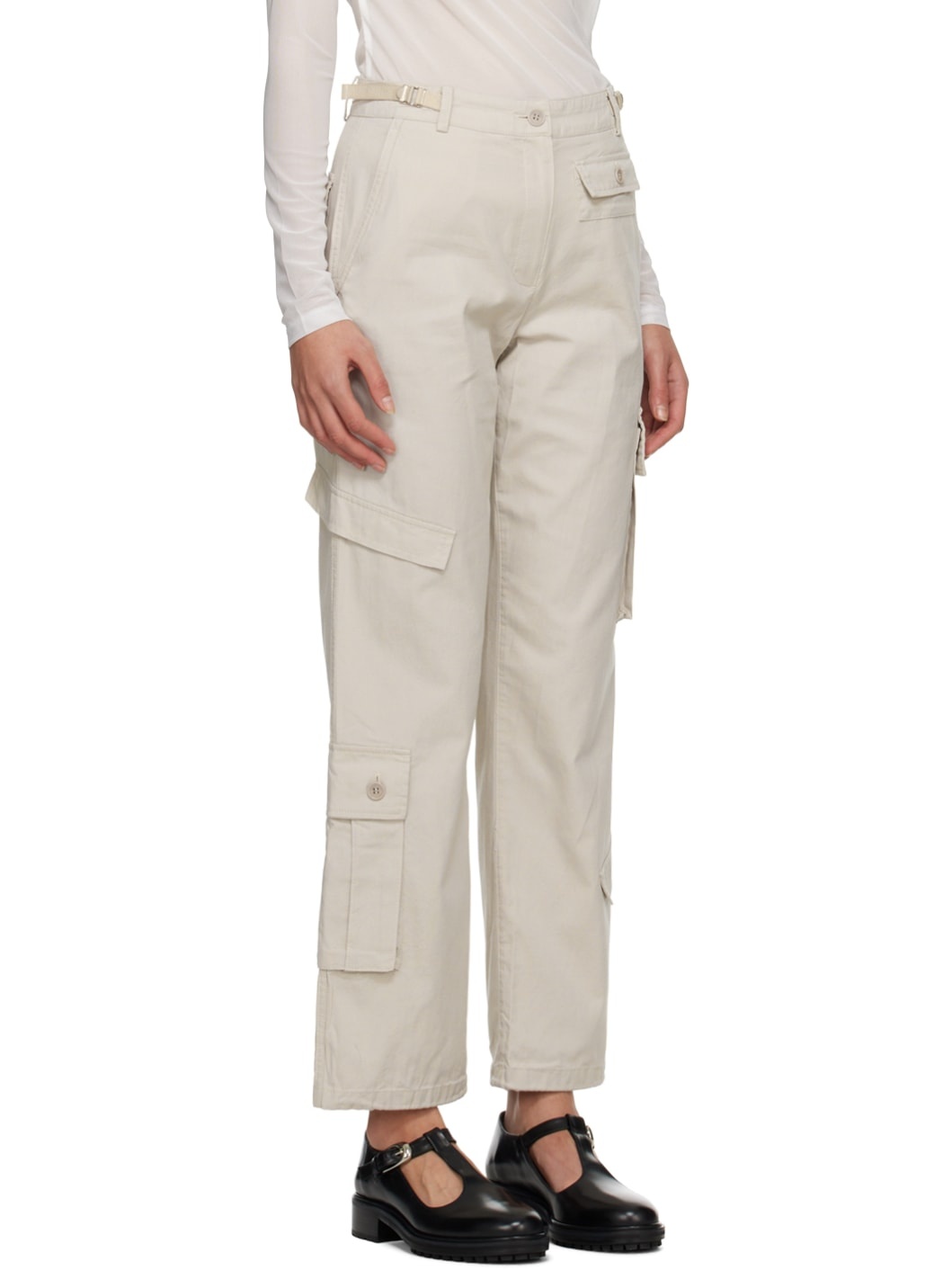 Beige Paneled Cargo Pants - 2