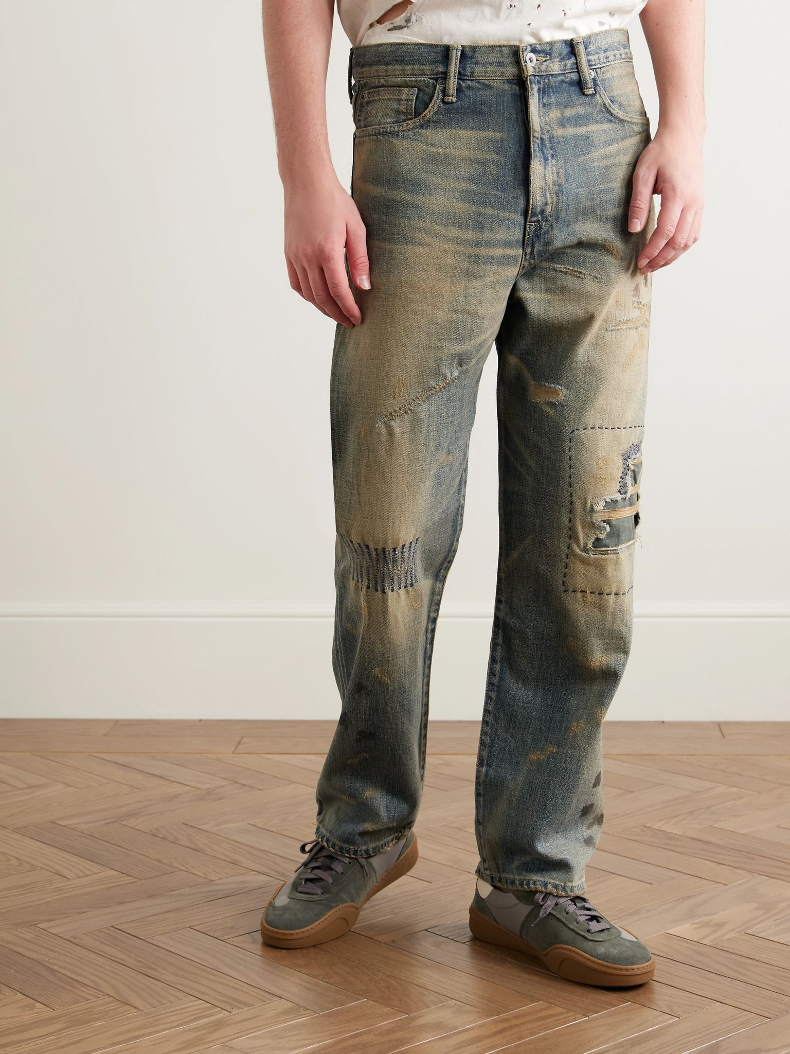 Savage Straight-Leg Distressed Selvedge Jeans Blue - 3