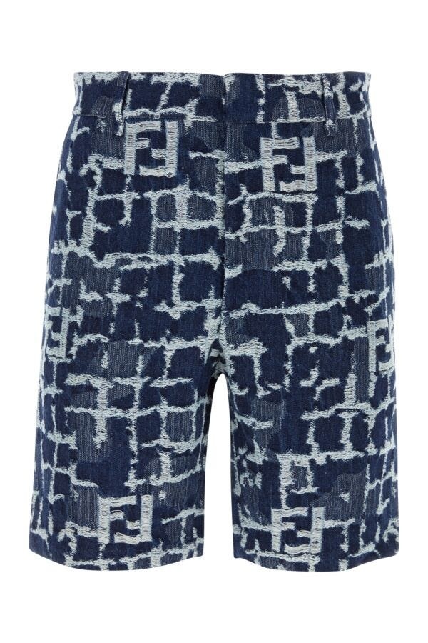 Fendi Man Embroidered Denim Bermuda Shorts - 1