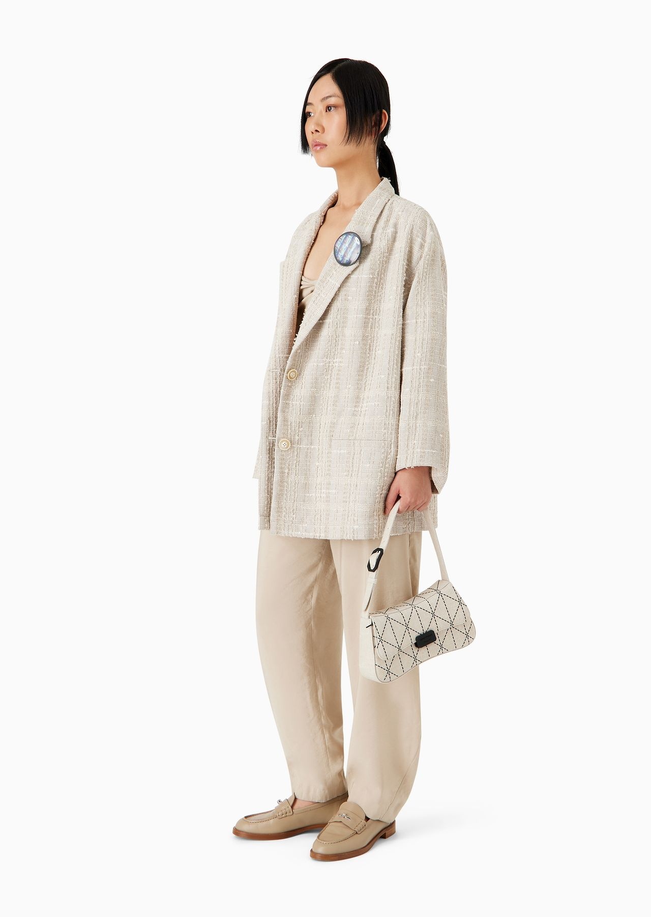 Check tweed oversized single-breasted jacket - 4