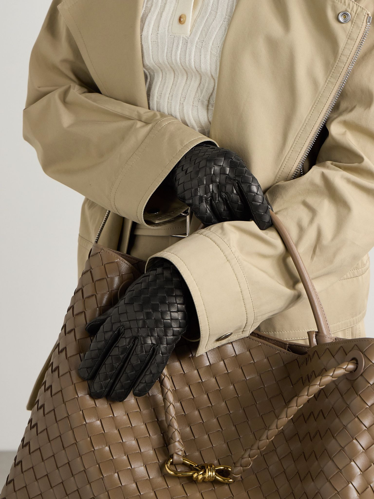 Intrecciato leather gloves Black - 2