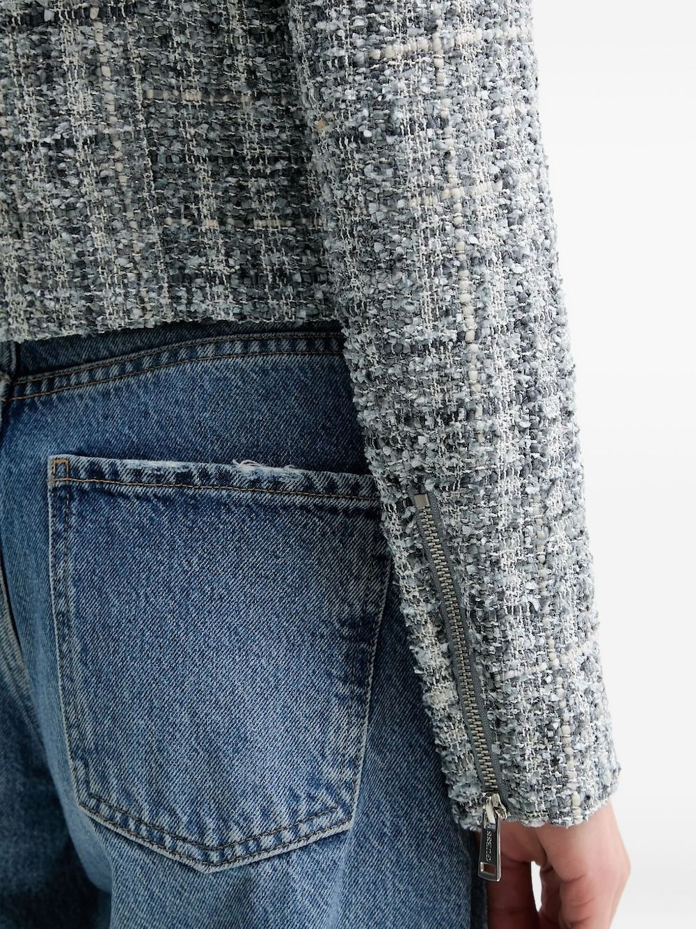 notched zip-front tweed jacket - 4
