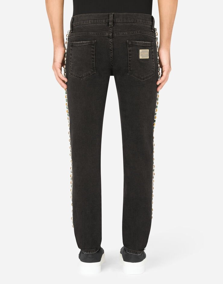 Black skinny stretch jeans with crystals - 3