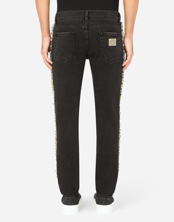 Black skinny stretch jeans with crystals - 2