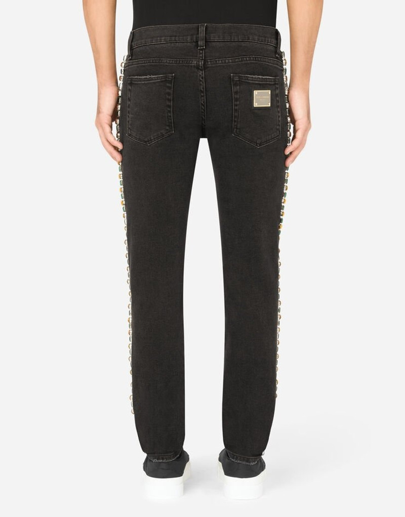 Black skinny stretch jeans with crystals 3