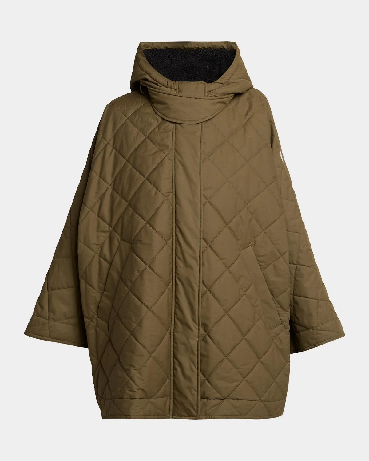 Diamond-Quilted Hooded Cape - 1