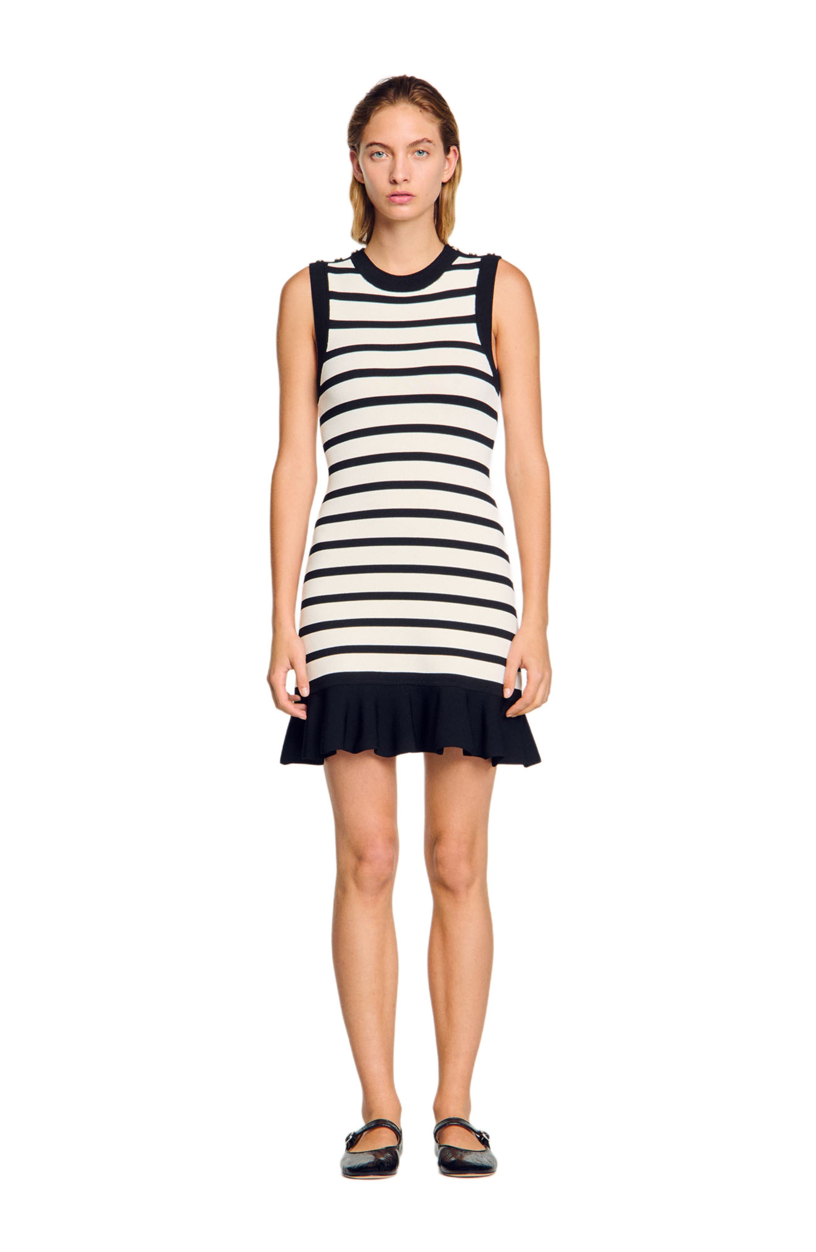 SANDRO Striped knit mini dress in Ecru /Black at Nordstrom - 1