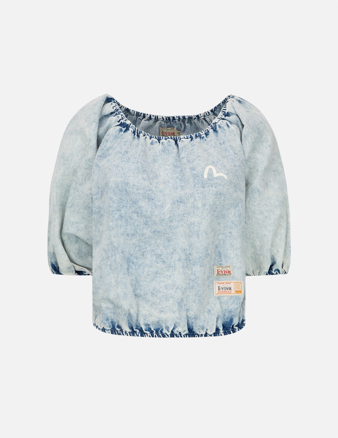 PUFF-SLEEVES CROPPED DENIM BLOUSE - 2