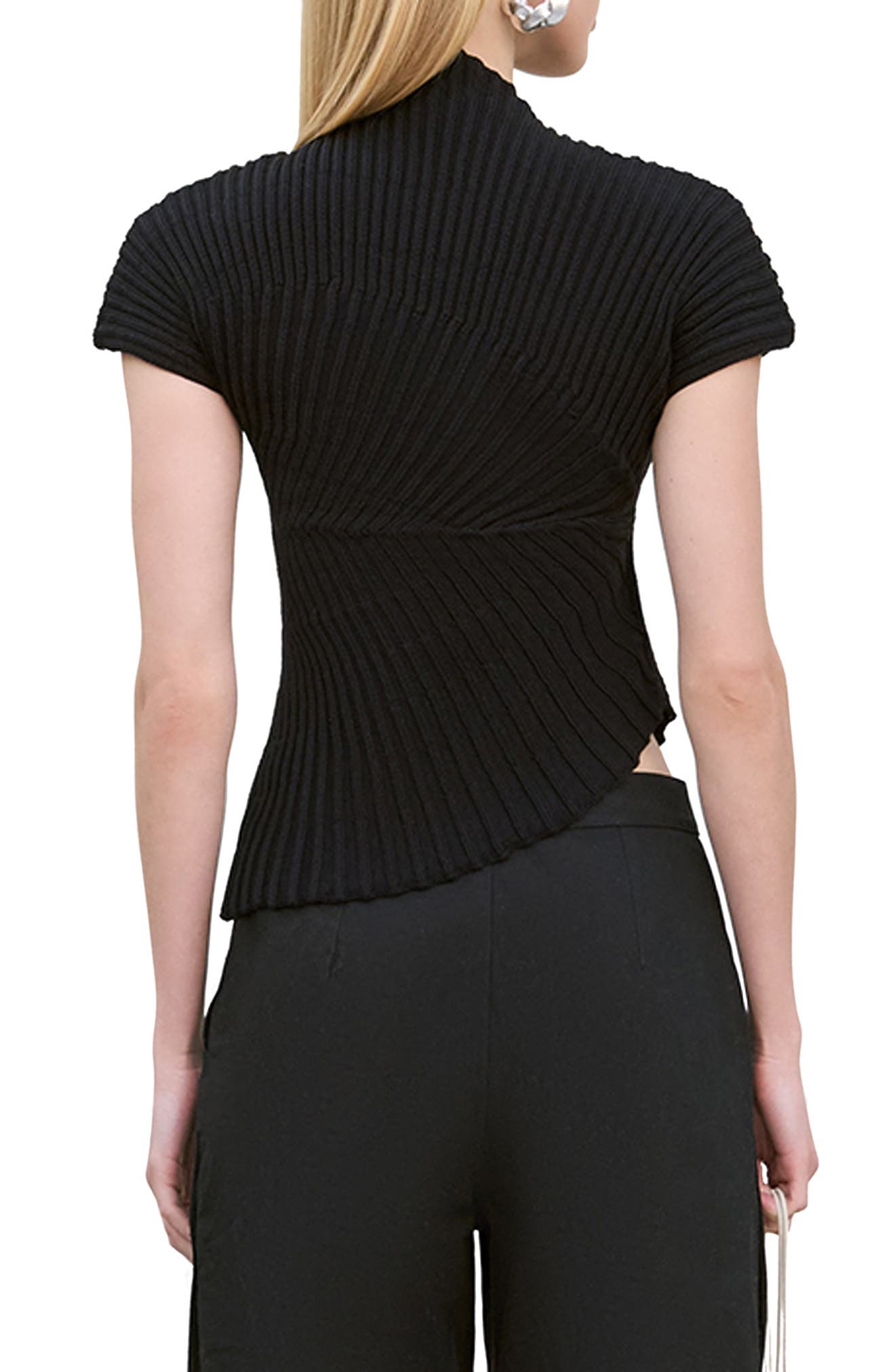 Cult Gaia Annemie Cotton Asymmetric Funnel Neck Knit Top in Black at Nordstrom - 2