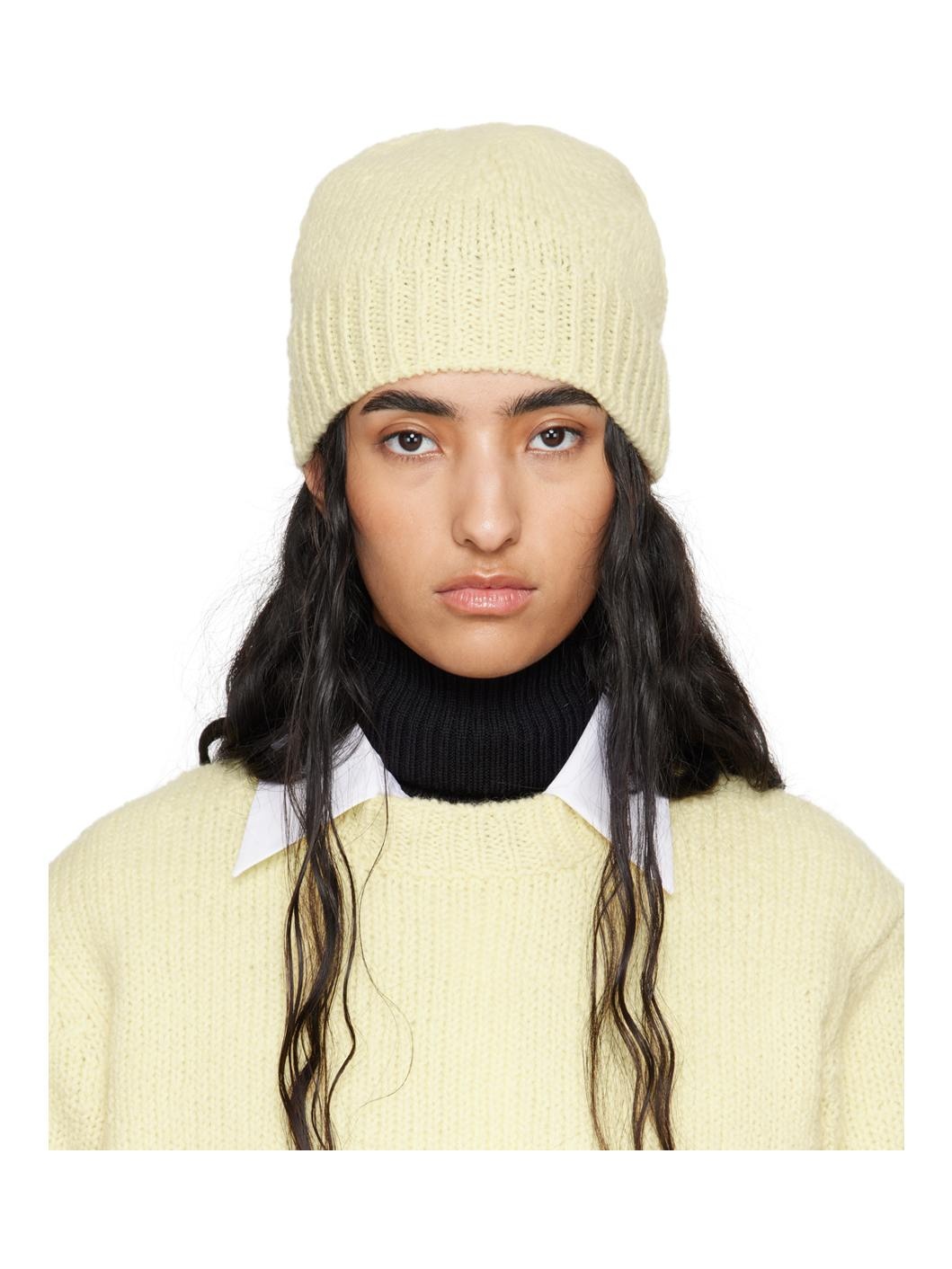 Yellow Irregular Texture Wool Beanie - 1