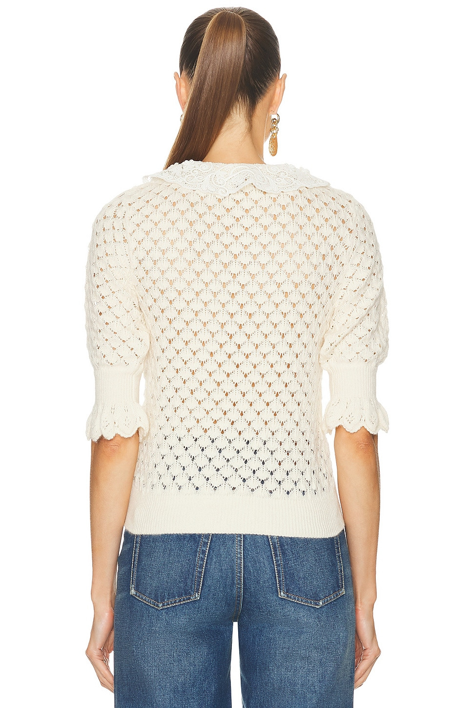 Silk Cotton Pointelle Short Sleeve Sweater - 3